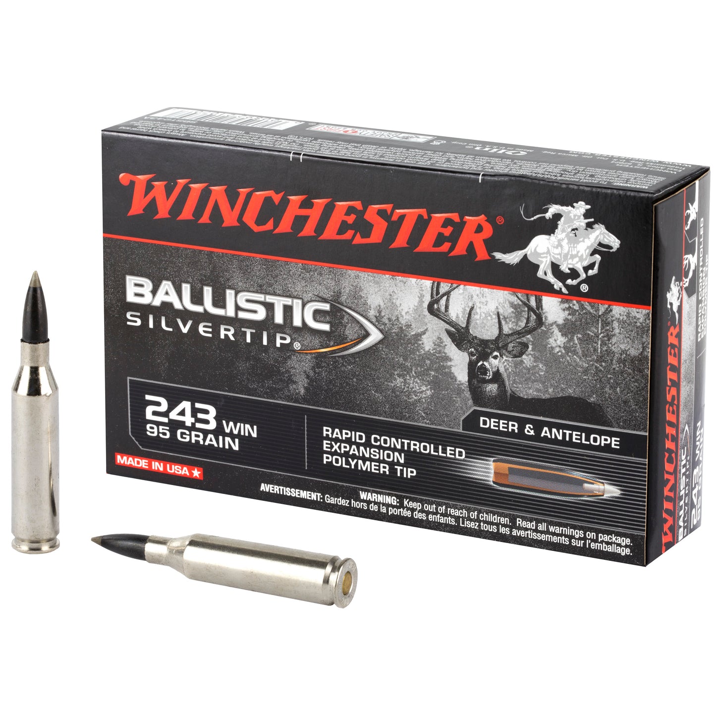 Winchester Ammunition Ballistic Silvertip .243 Winchester 95-Grain Polymer Tip - Box of 20 Rounds