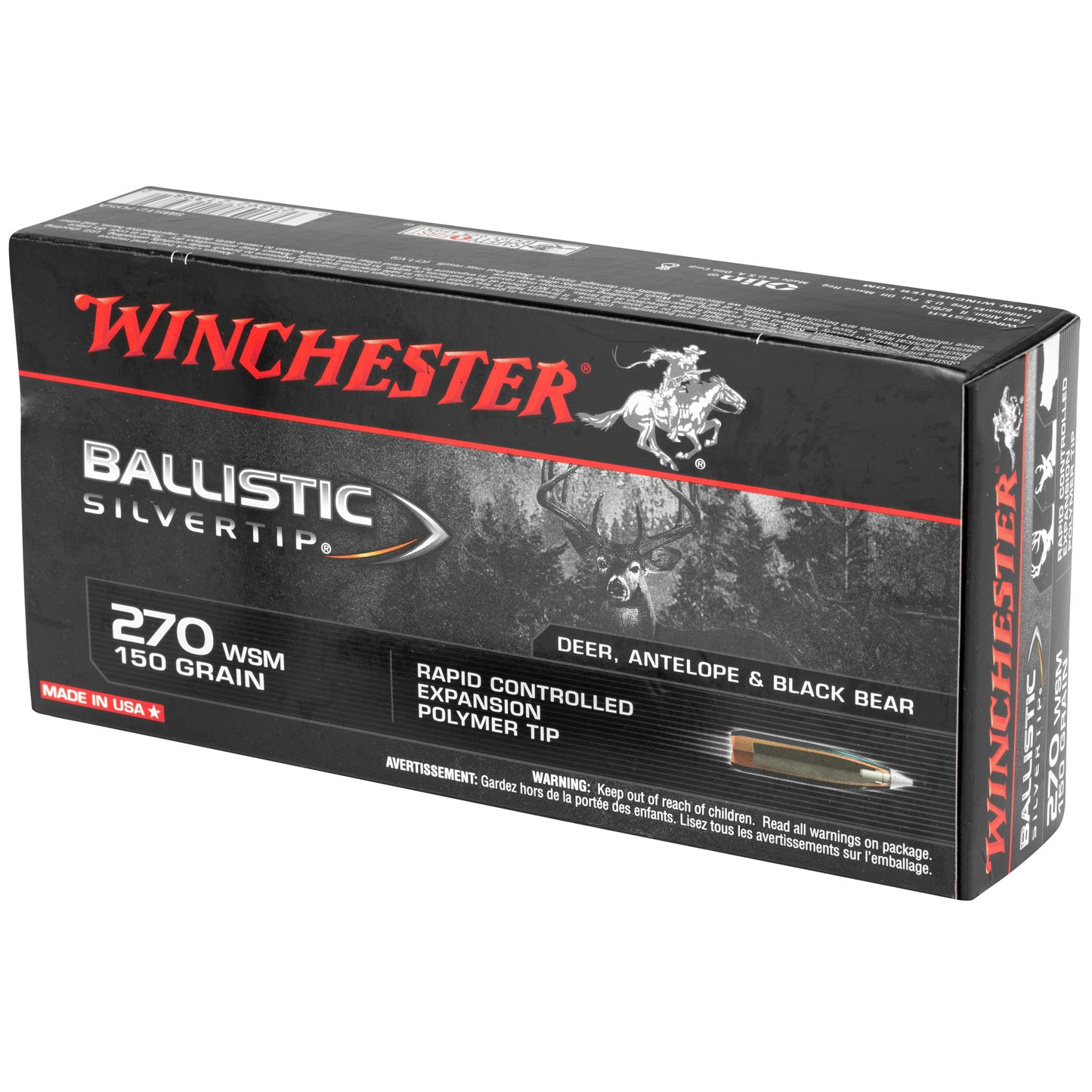 Winchester Ammunition Ballistic Silvertip .270 Winchester Short Magnum 150 Grain Polymer Tip - 20 Rounds per Box