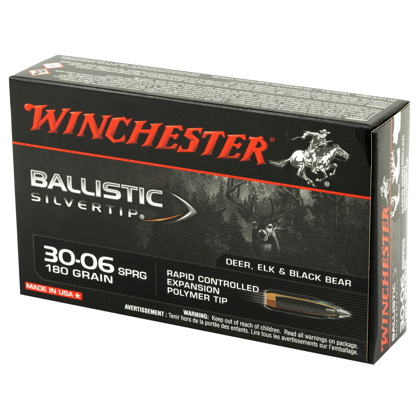 Winchester Ammunition Ballistic Silvertip 30-06 Springfield 180 Grain Polymer Tip Rifle Ammo - 20 Rounds per Box, 200 per Case