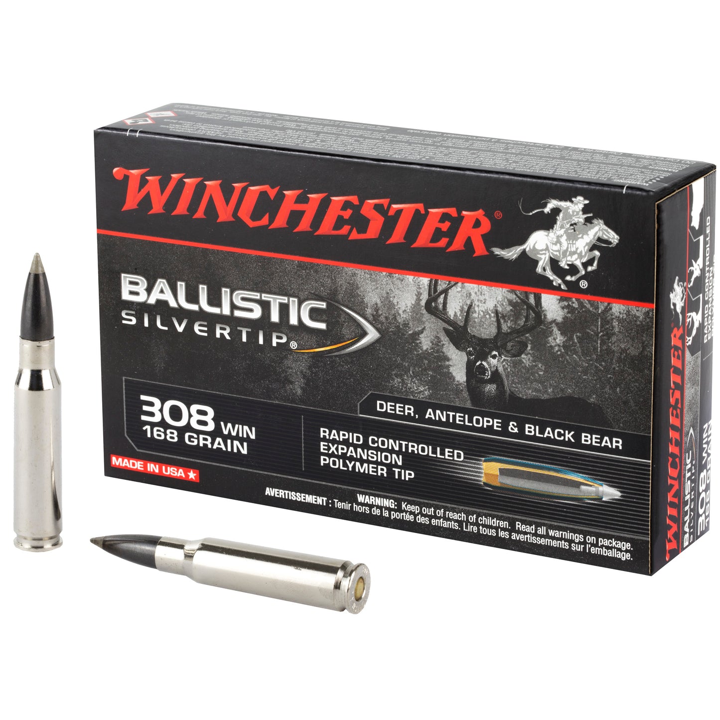 Winchester Ammunition Ballistic Silvertip .308 Winchester 168-Grain Polymer Tip, Box of 20 Rounds