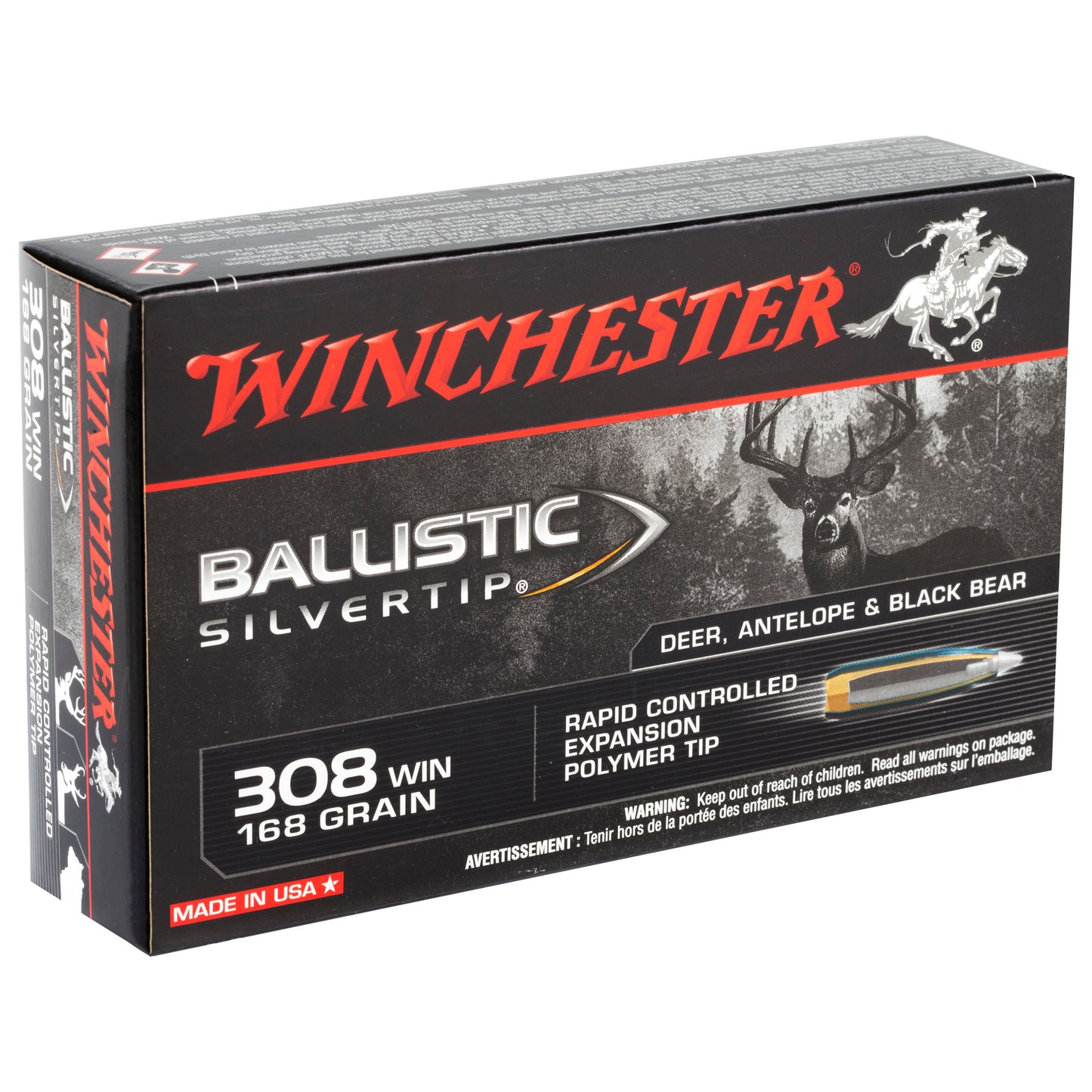 Winchester Ammunition Ballistic Silvertip .308 Winchester 168-Grain Polymer Tip, Box of 20 Rounds