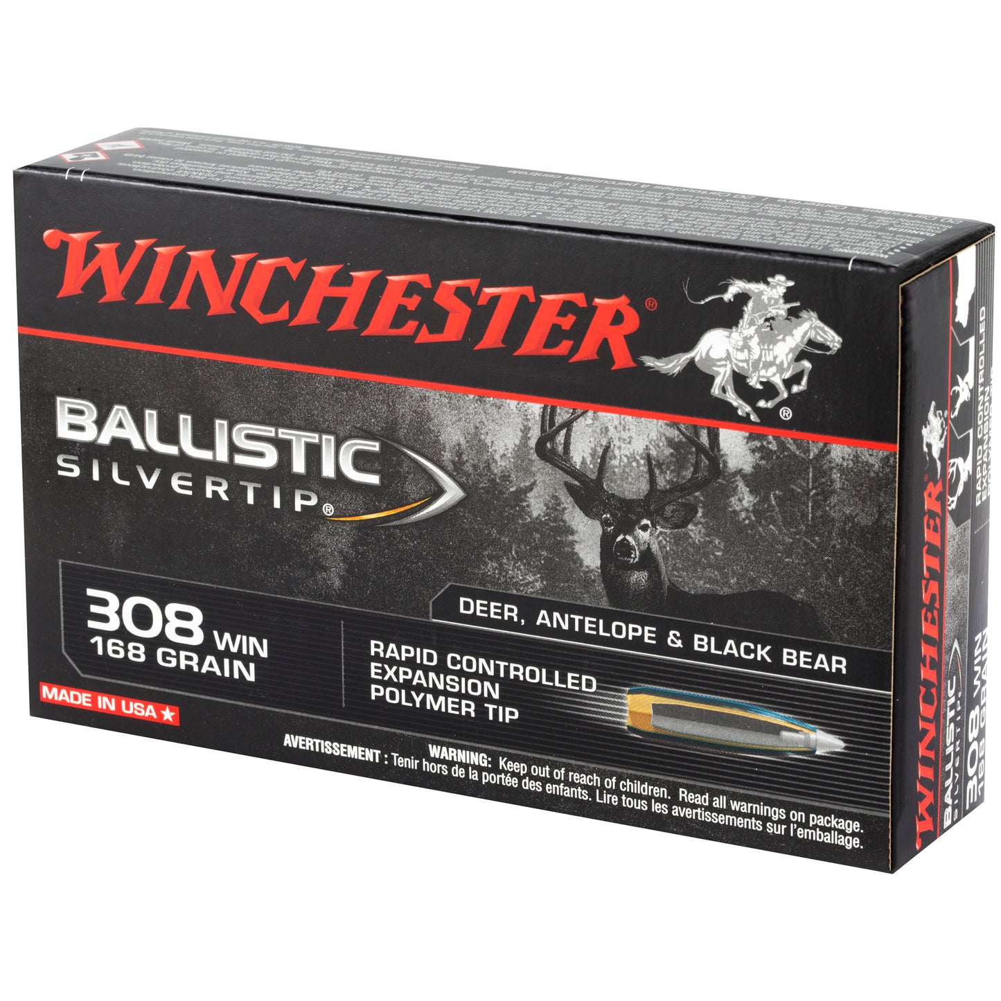 Winchester Ammunition Ballistic Silvertip .308 Winchester 168-Grain Polymer Tip, Box of 20 Rounds