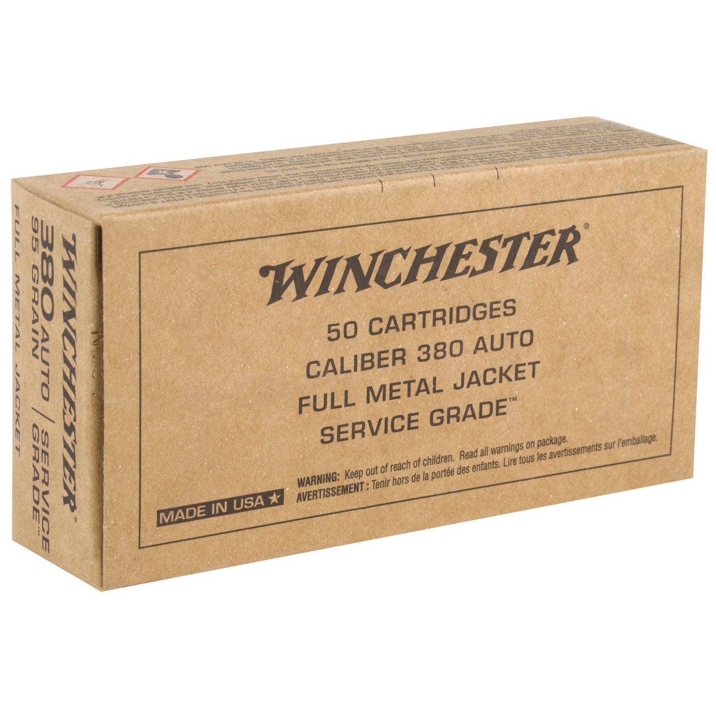Winchester Ammunition Service Grade .380 ACP 95 Grain Full Metal Jacket * 50 Rounds Per Box