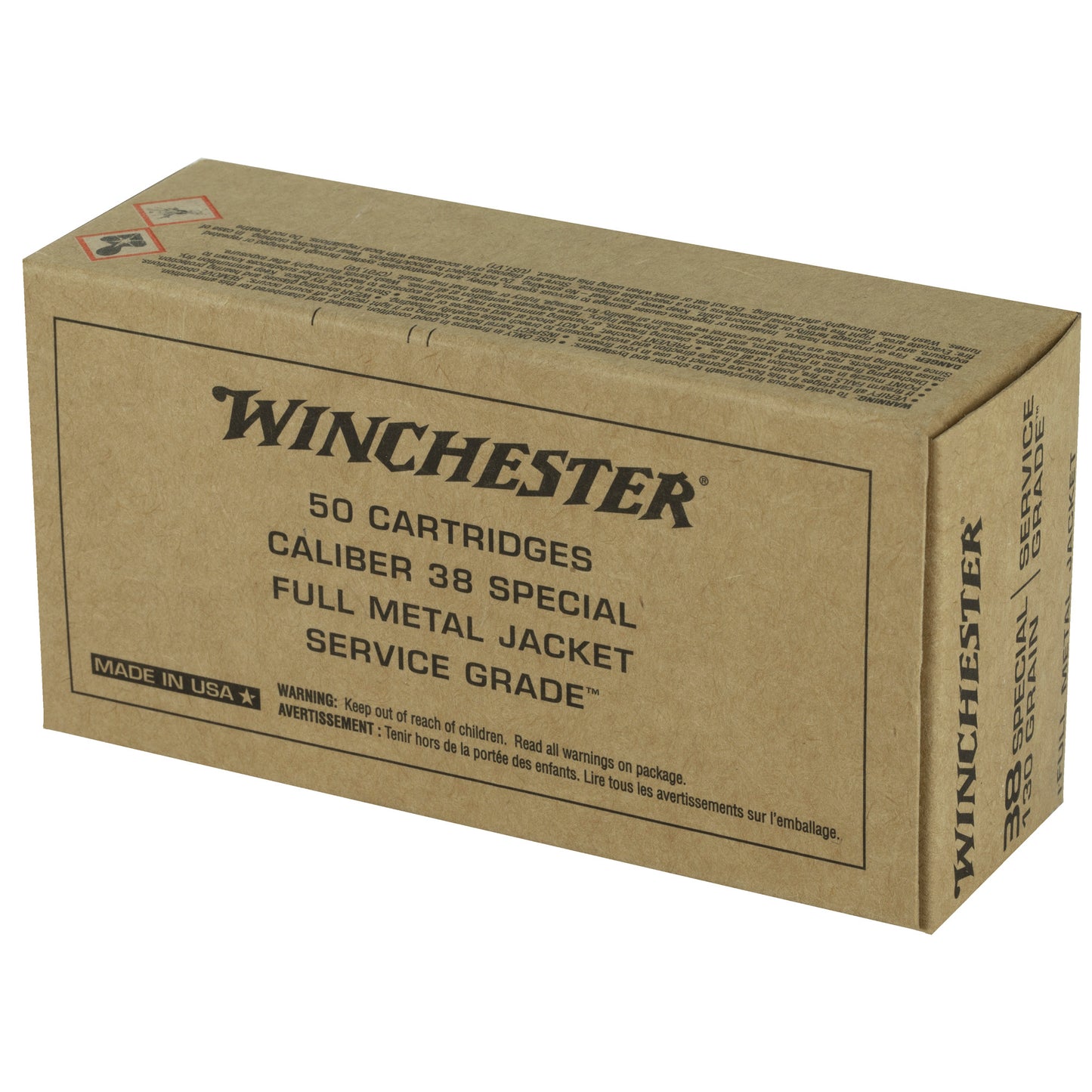 Winchester Ammunition Service Grade 38 Special Full Metal Jacket 130 Grain * 50 Rounds per Box, 500 per Case