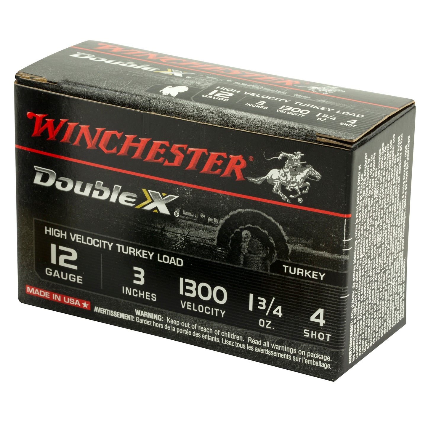 Winchester Ammunition Double X 12 Gauge 3-Inch #4 Shotshells - High-Velocity Performance, 1.75 oz, 10 Rounds per Box
