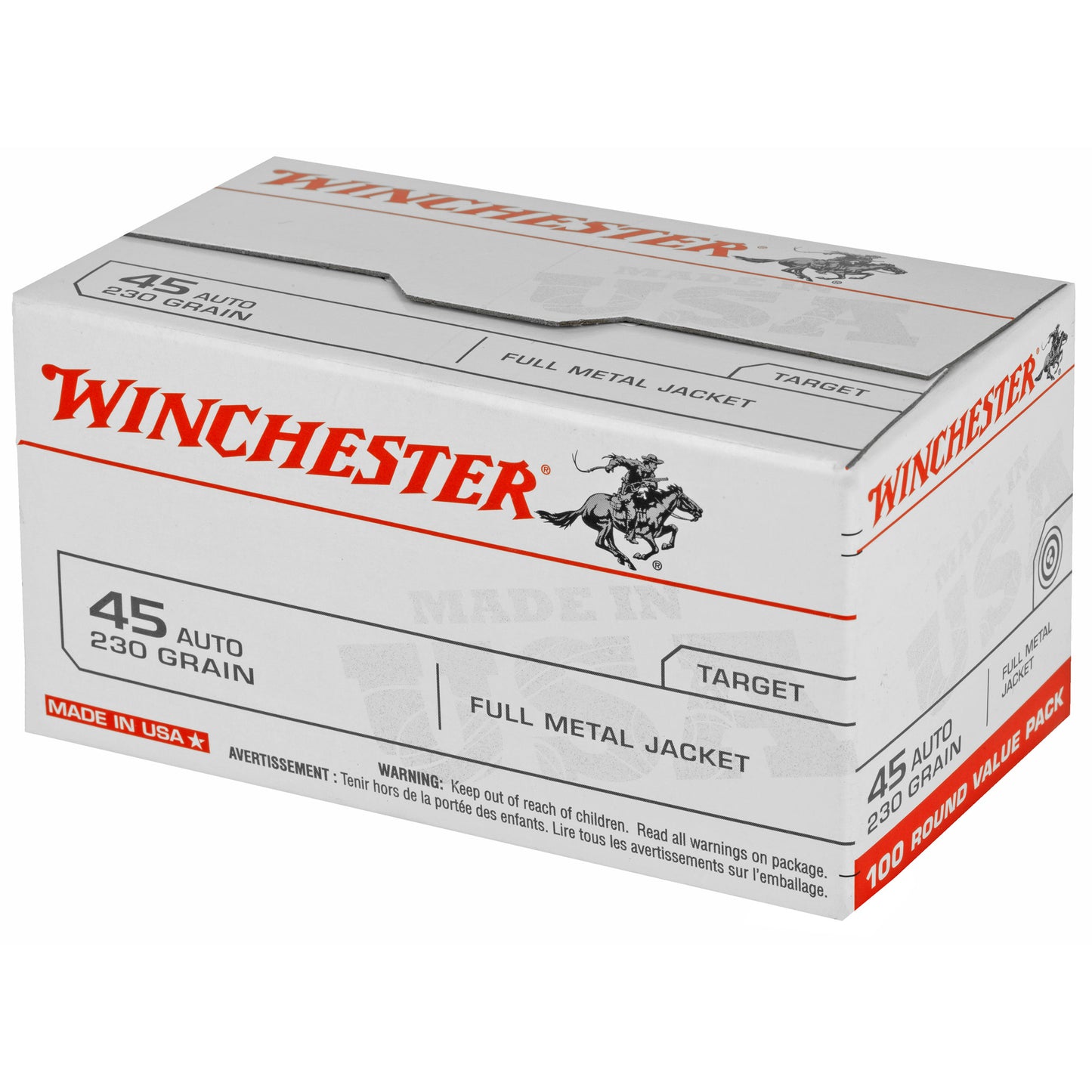 Winchester Ammunition USA 45 ACP 230-Grain Full Metal Jacket Ammo * 100 Rounds / Box, 500 Rounds / Case
