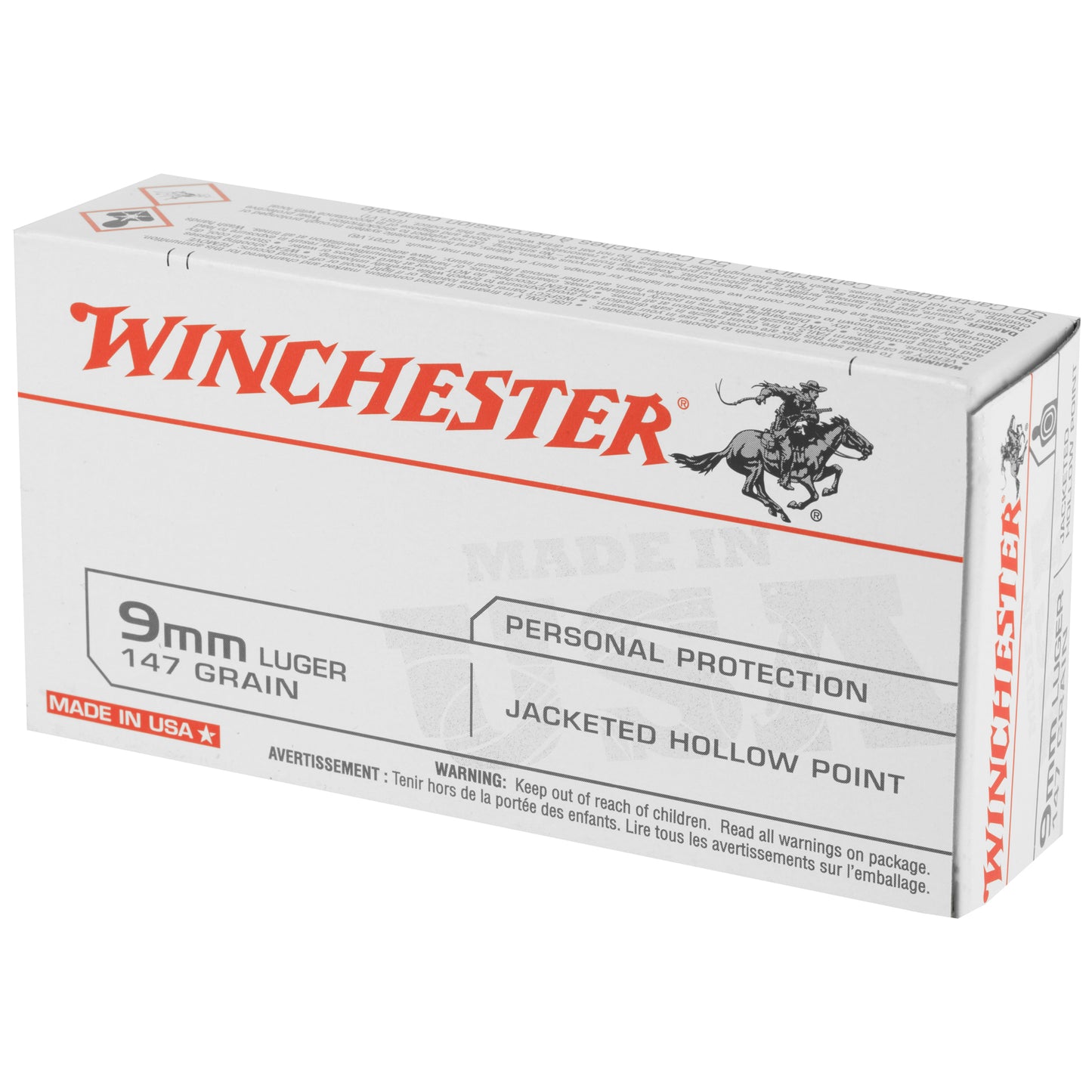 Winchester Ammunition USA 9mm 147 Grain Hollow Point Ammo - 50 Rounds Per Box, 500 Rounds Per Case