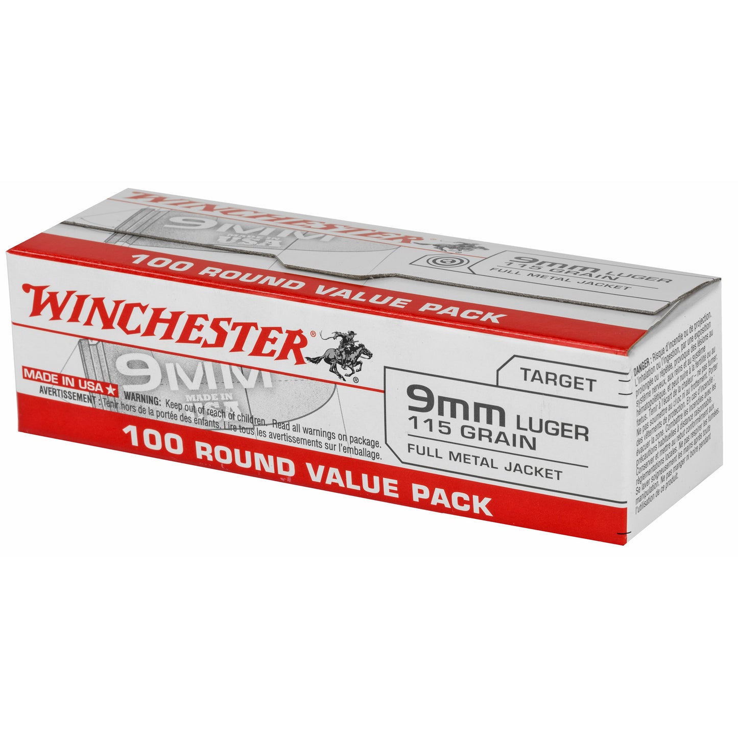 Winchester Ammunition USA 9mm 115-Grain Full Metal Jacket (FMJ) - 100 Rounds per Box, 1000 Rounds per Case