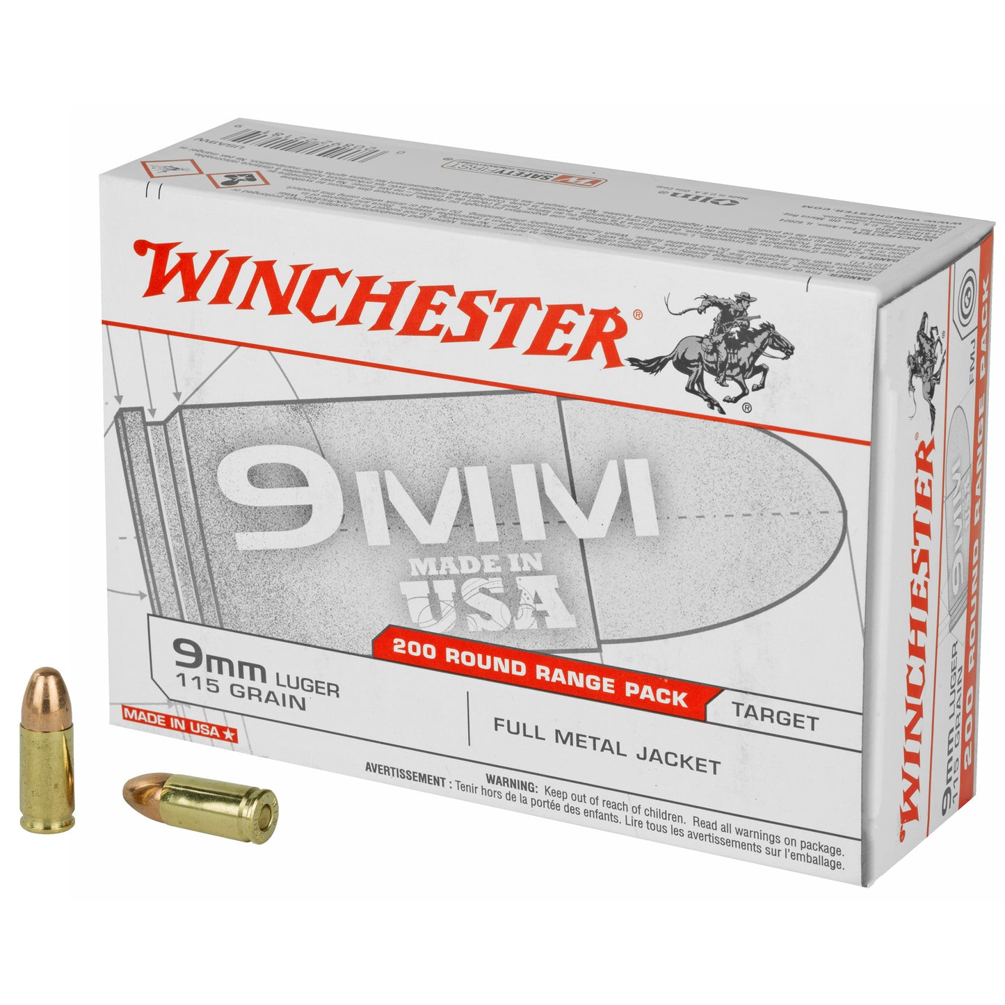 Winchester Ammunition USA 9mm 115-Grain Full Metal Jacket (FMJ) * 200 Rounds Per Box