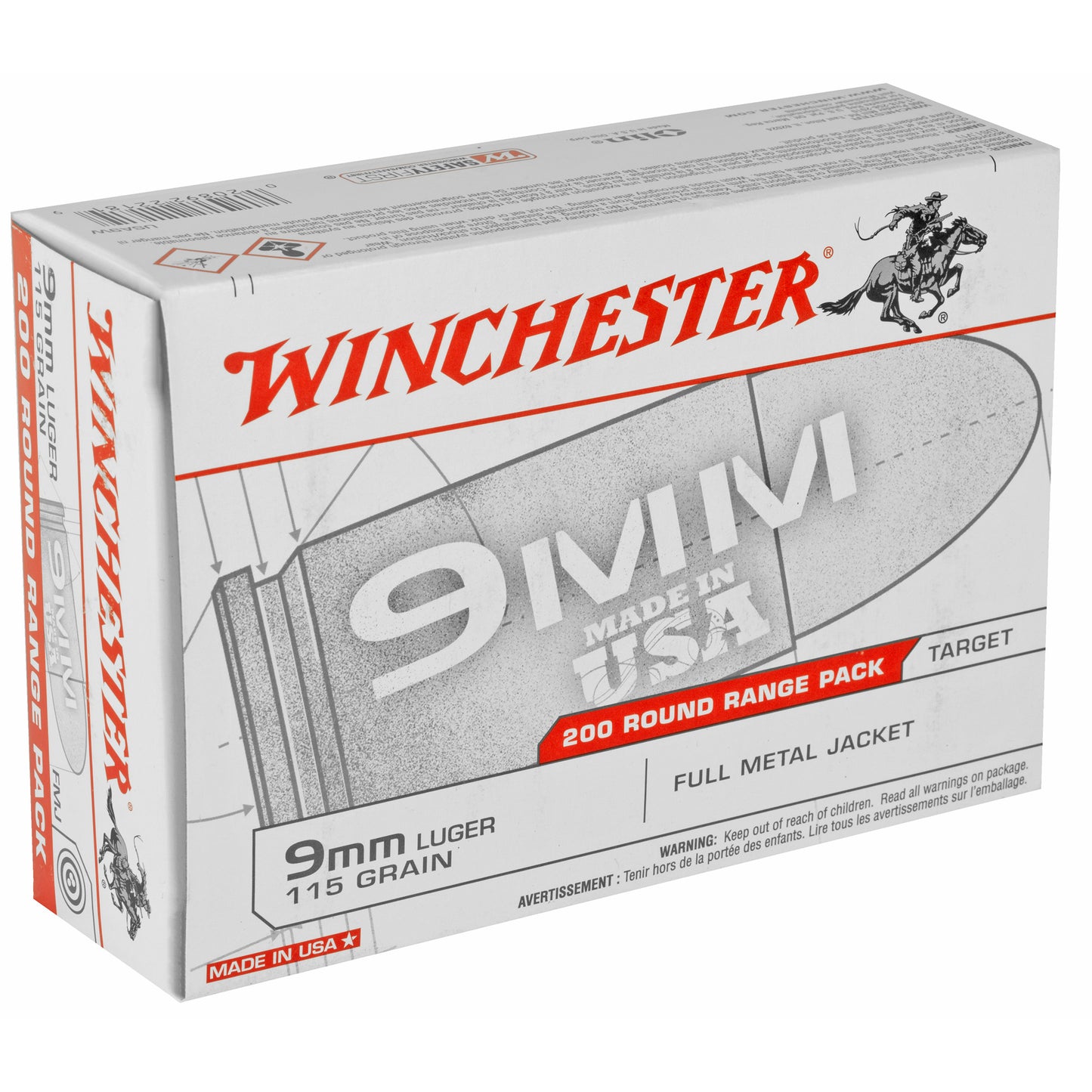 Winchester Ammunition USA 9mm 115-Grain Full Metal Jacket (FMJ) * 200 Rounds Per Box