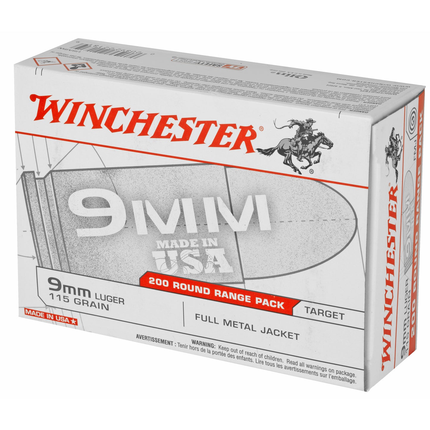 Winchester Ammunition USA 9mm 115-Grain Full Metal Jacket (FMJ) * 200 Rounds Per Box