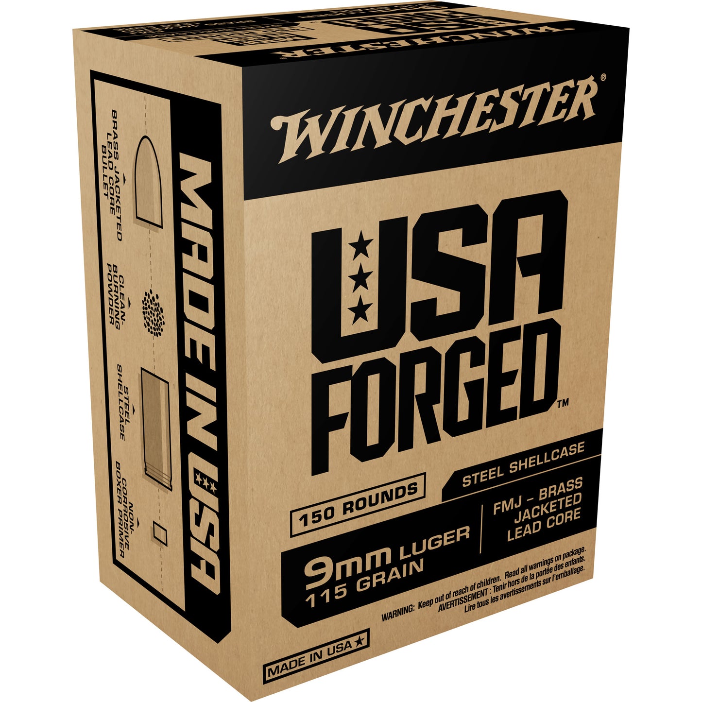 Winchester Ammunition USA Forged 9mm Full Metal Jacket 115 Grain - 1,000 Rounds
