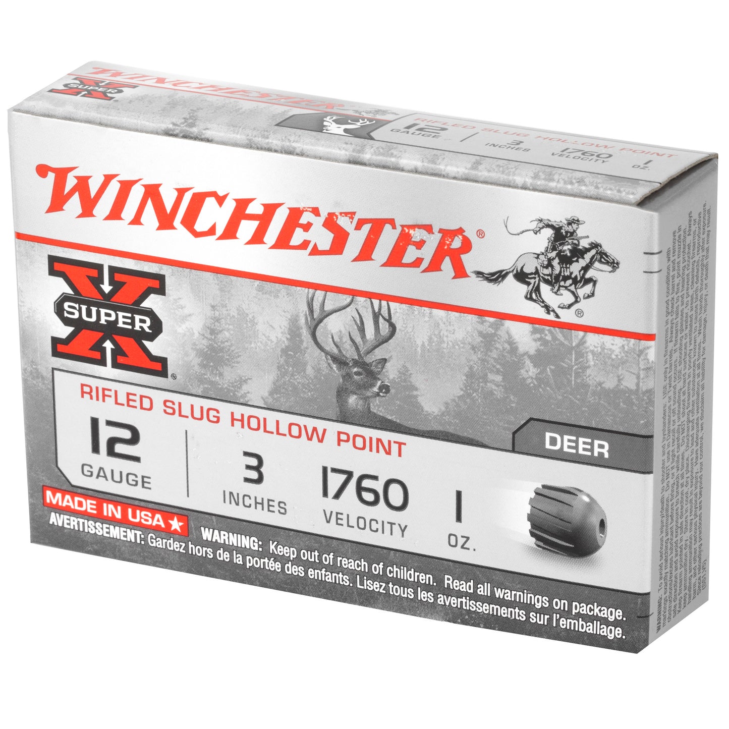 Winchester Ammunition Super-X 12 Gauge 3-inch Rifled Slug - 1 oz, Box of 5 Rounds