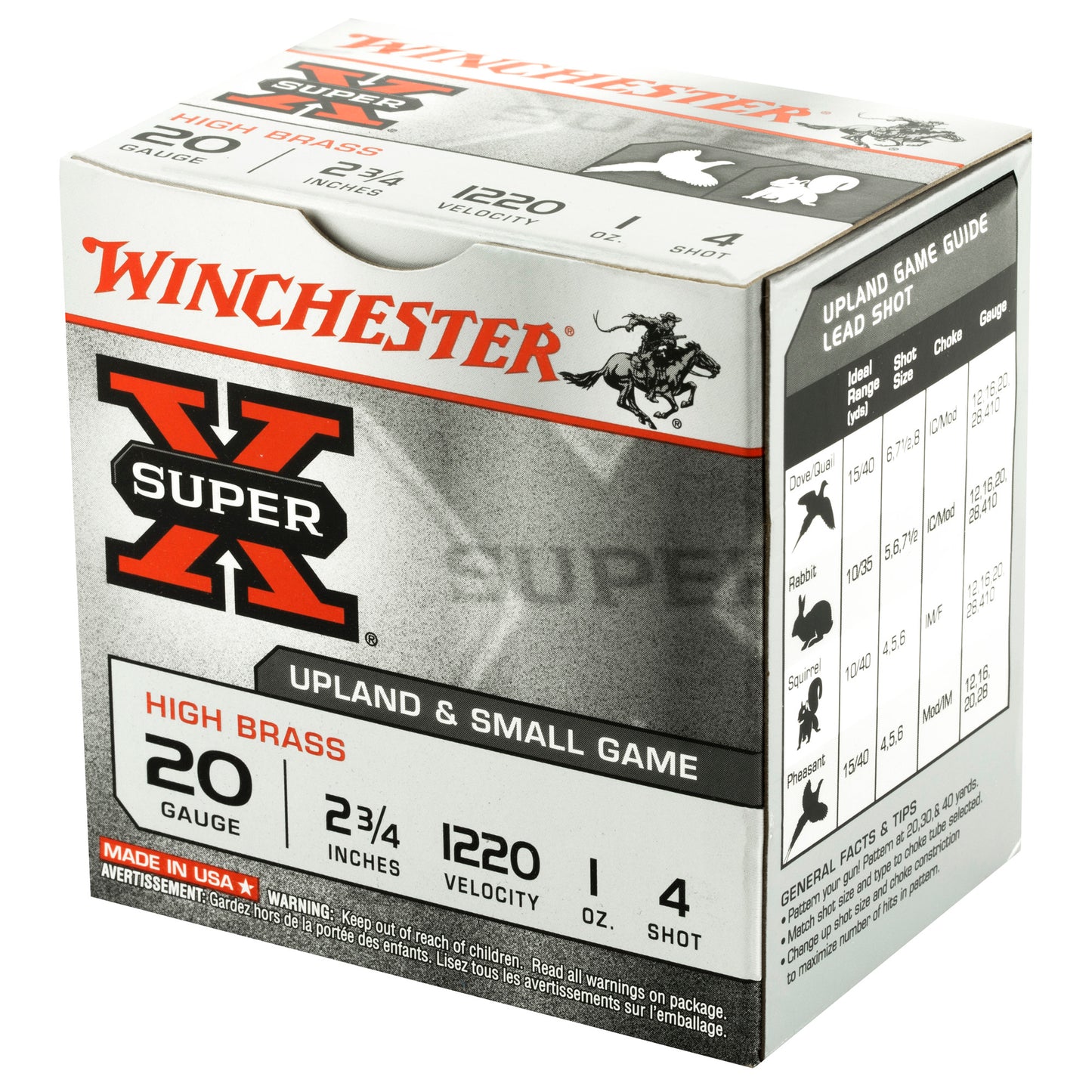 Winchester Ammunition Super-X 20 Gauge Shotshells * 1 oz #4 Shot, 2 3/4 Dram, 25 Rounds Per Box