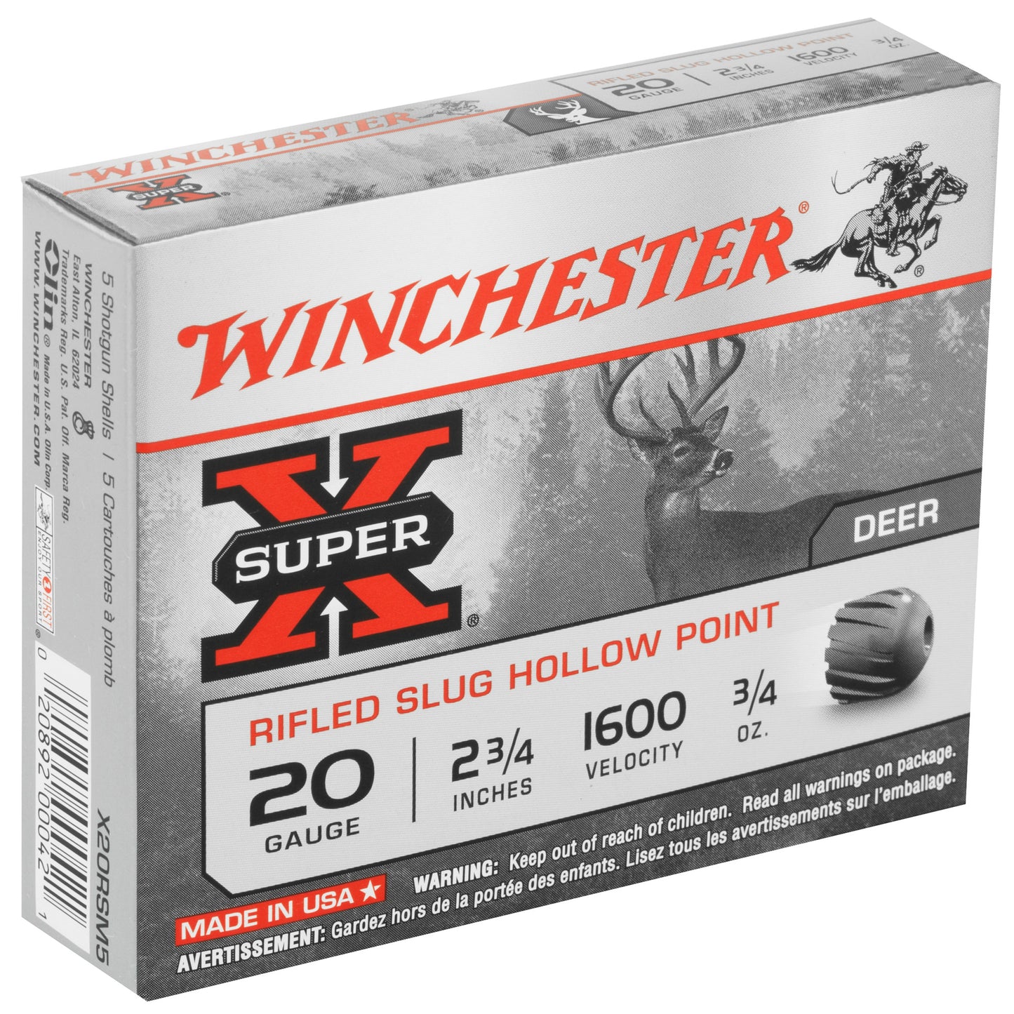 Winchester Ammunition Super-X 20 Gauge Rifled Slug (Part Number: X20RSM5)