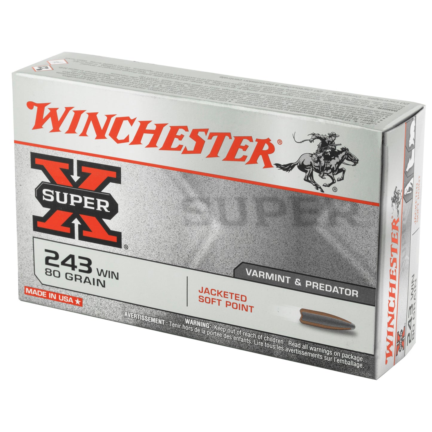 Winchester Ammunition Super-X .243 Winchester 80-Grain Jacketed Soft Point Ammunition (20 Rounds per Box)