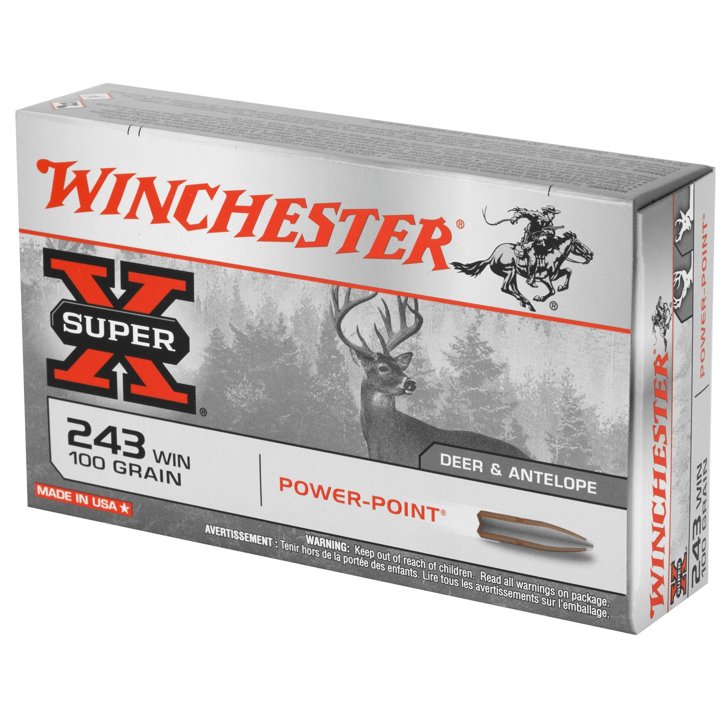 Winchester Ammunition Super-X Power-Point .243 Winchester 100 Grain Centerfire Rifle Ammo, 20 Rounds per Box