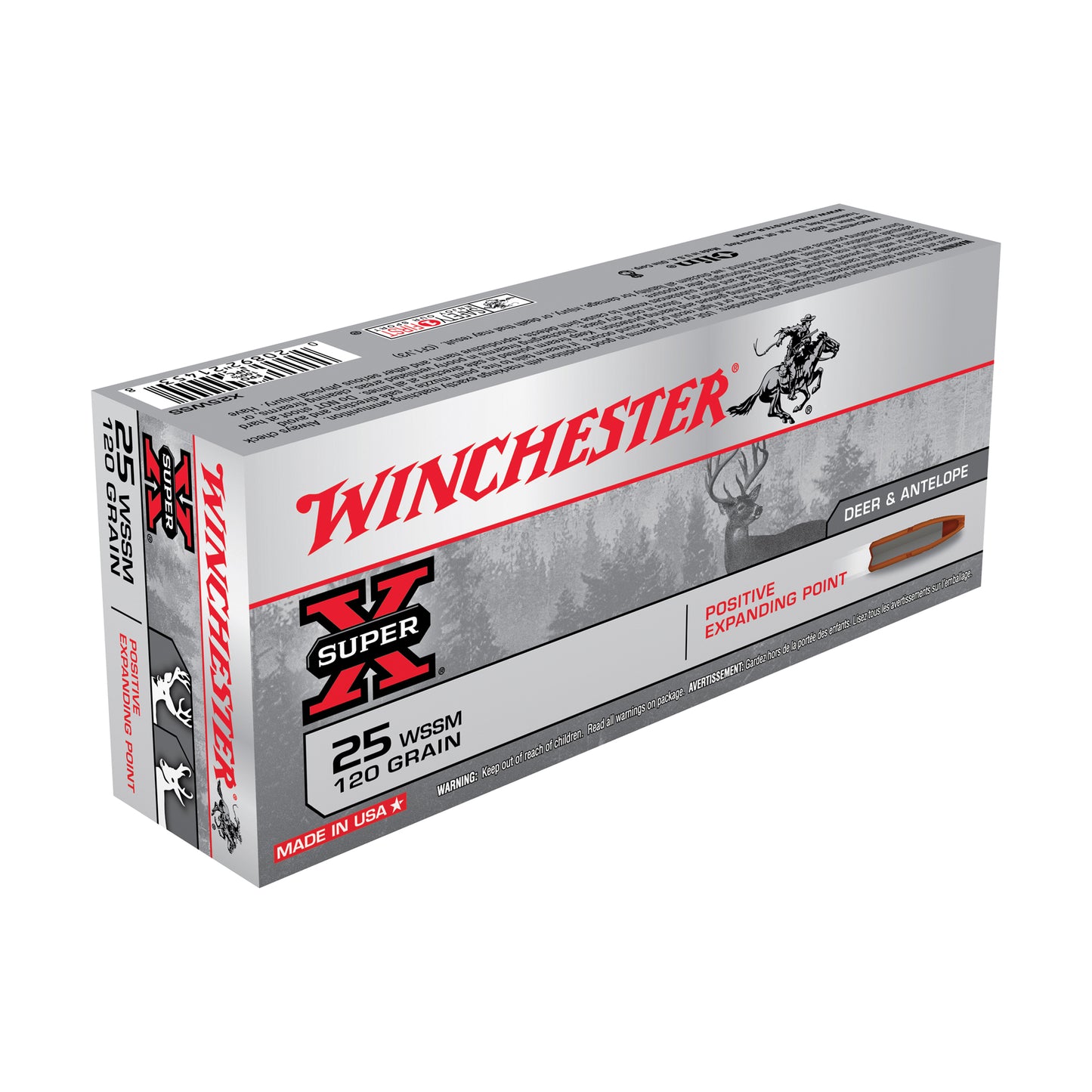 Winchester Ammunition Super-X 25 Winchester Super Short Magnum 120-Grain Positive Expanding Point Hollow Point - 20 Rounds per Box