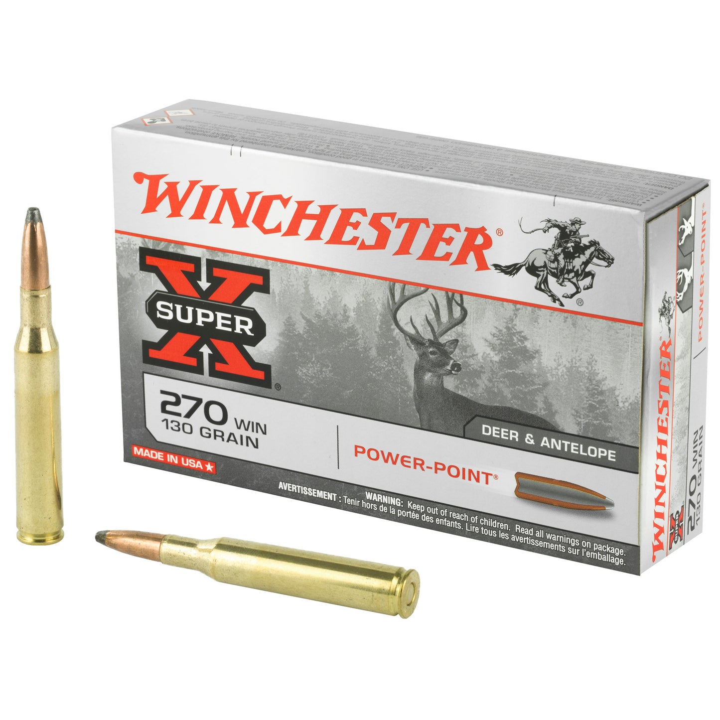 Winchester Ammunition Super-X Power-Point 270 Winchester 130 Grain Centerfire Rifle Ammo - 20 Rounds per Box