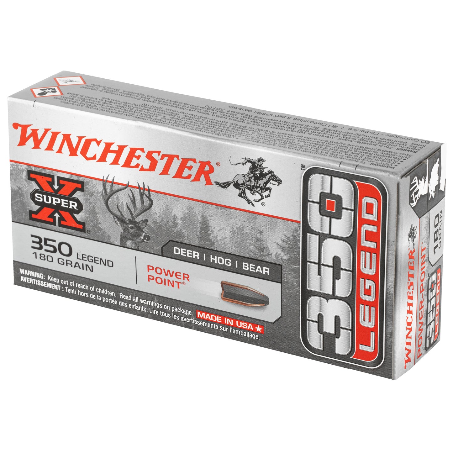 Winchester Ammunition Super-X Power-Point 350 Legend 180-Grain Rifle Ammo, 20 Rounds Per Box