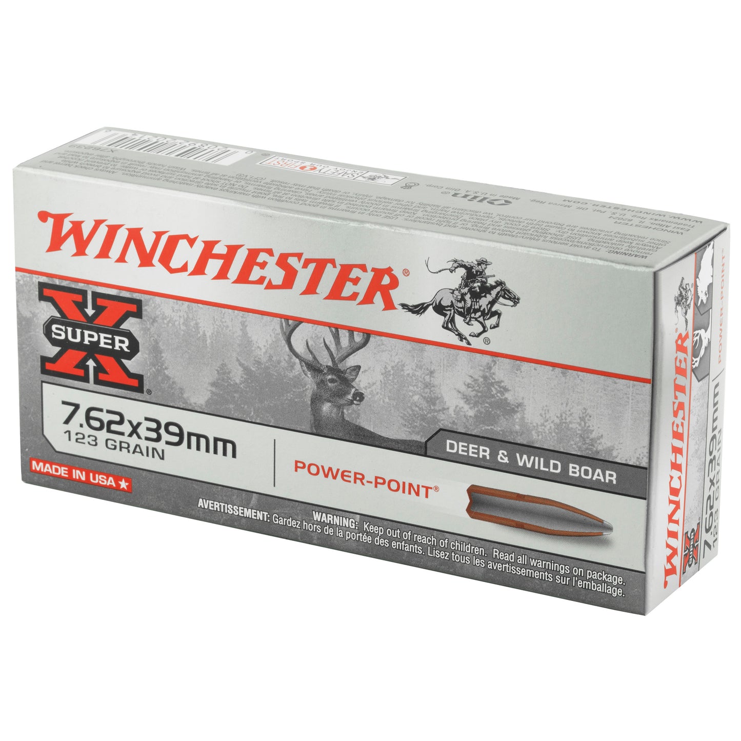 Winchester Ammunition Super-X Power-Point 7.62x39 123 Grain Rifle Ammo - 20 Rounds per Box