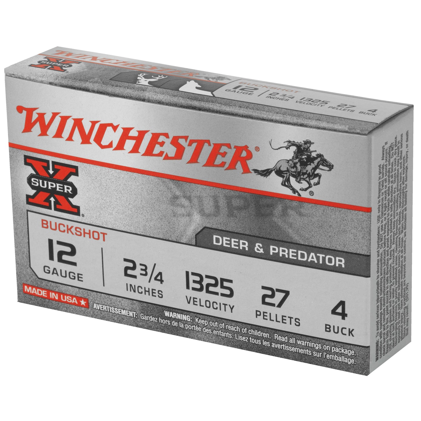 Winchester Ammunition Super-X 12 Gauge 2.75-Inch 4 Buckshot - 5 Rounds Per Box