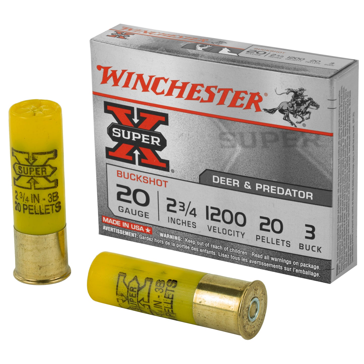 Winchester Ammunition Super-X 20 Gauge 2.75-Inch Buckshot * 3 Buckshot Pellets, 5 Rounds per Box