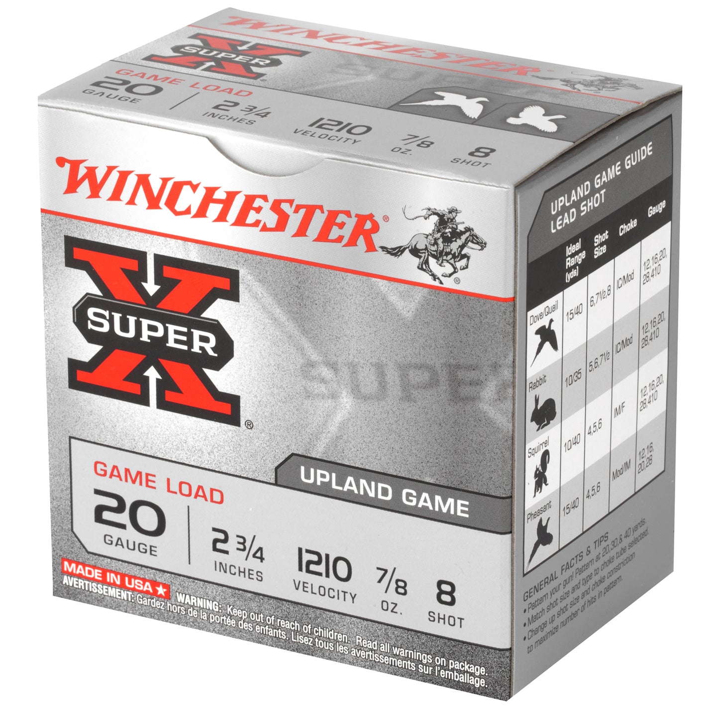 Winchester Ammunition Super-X 20 Gauge Shotshells - 2.75 Inch, #8 Shot, 0.875 Ounce, 25 Rounds per Box