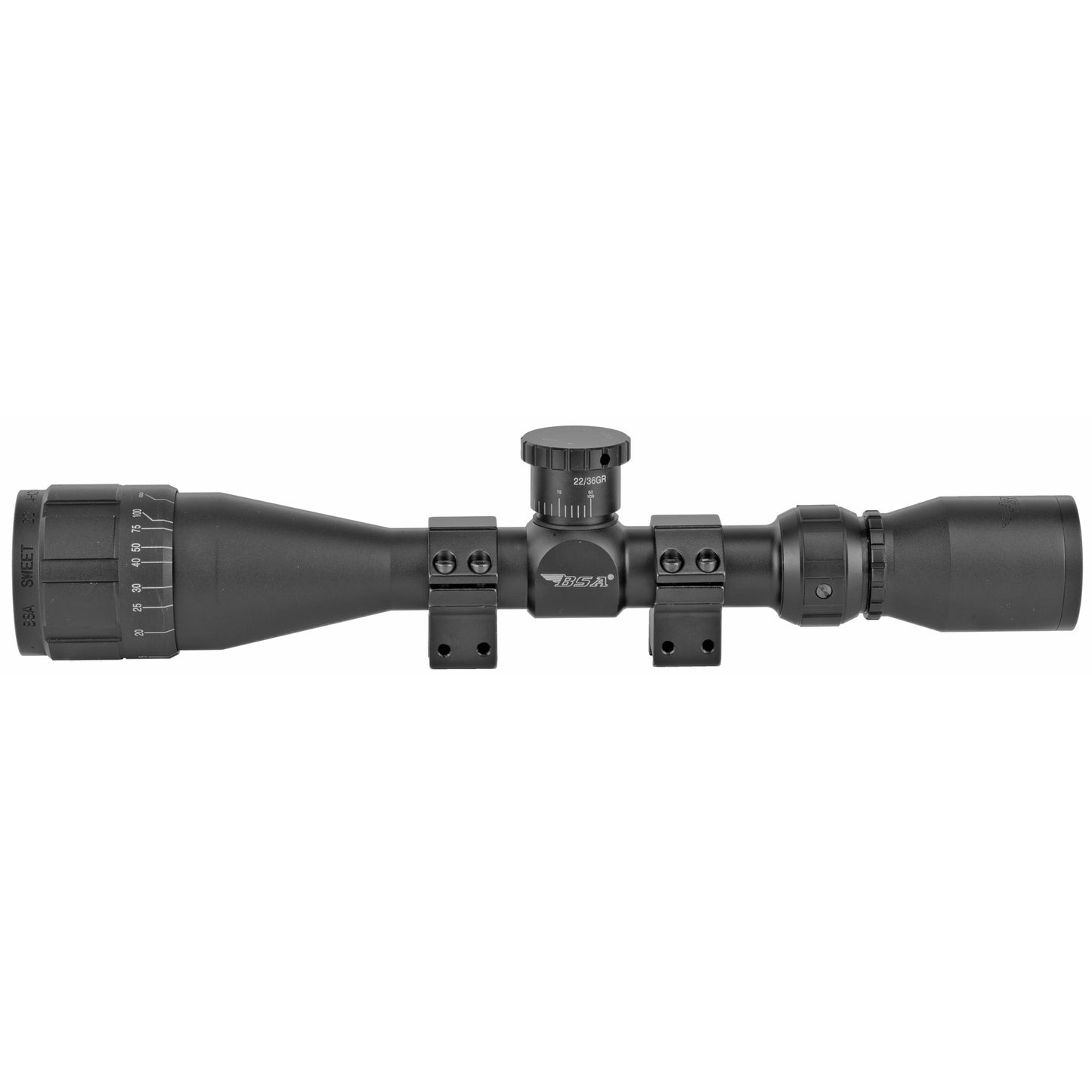 BSA Optics Sweet 22 4-12x40mm Rifle Scope with Adjustable Objective for .22LR - Black