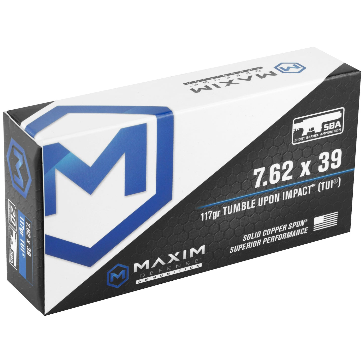 Maxim Defense Industries 7.62x39 TUI SBA Short Barrel Ammunition - 117 Grain Copper Projectiles (20 Rounds per Box, 200 per Case)