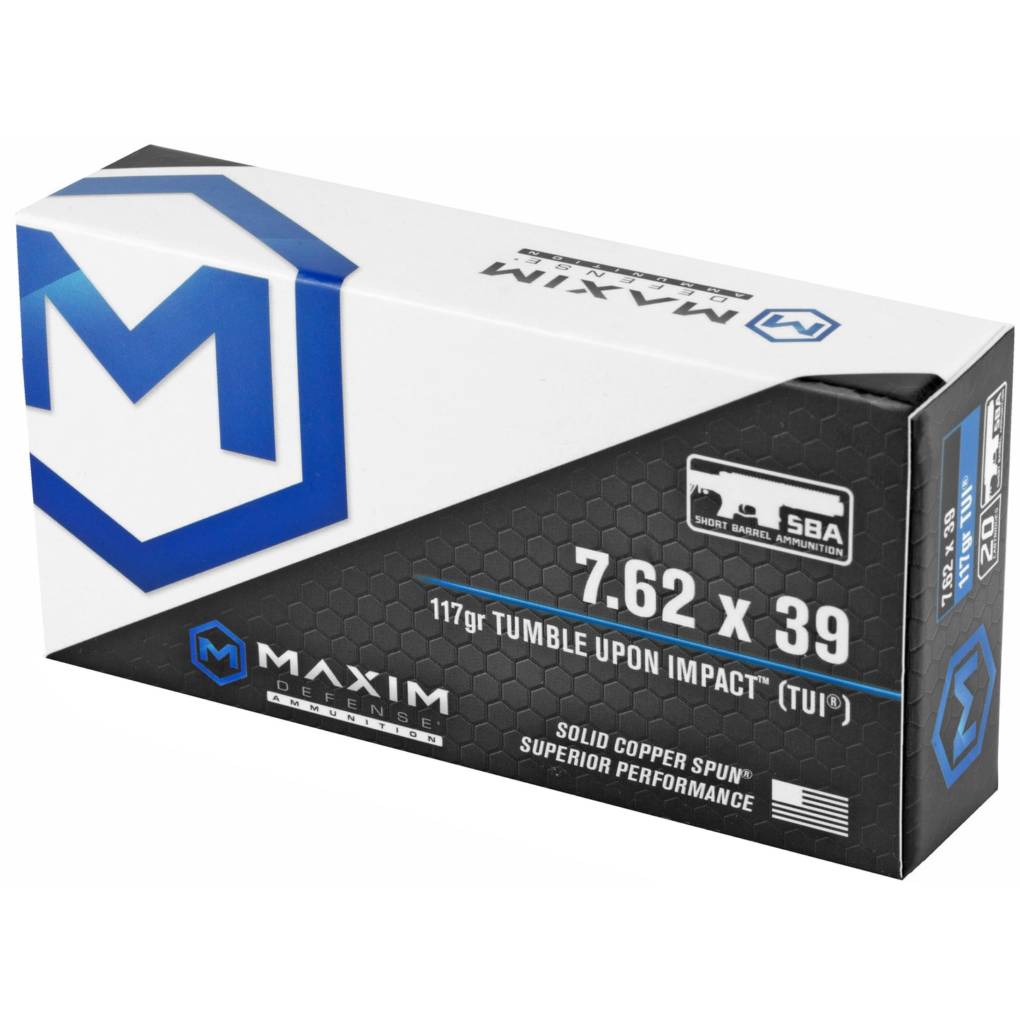 Maxim Defense Industries 7.62x39 TUI SBA Short Barrel Ammunition - 117 Grain Copper Projectiles (20 Rounds per Box, 200 per Case)