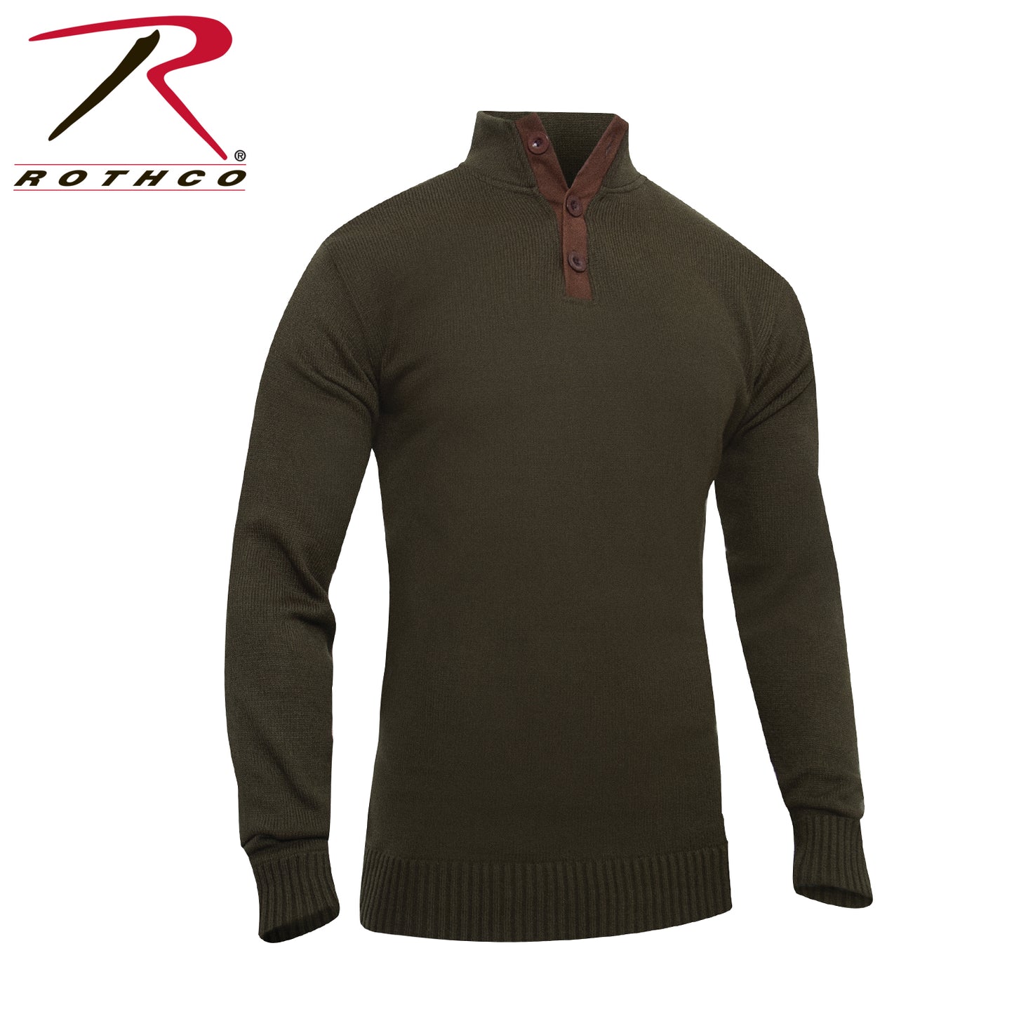 Rothco 3-Button Sweater with Suede Accents Olive Drab Size 2XL