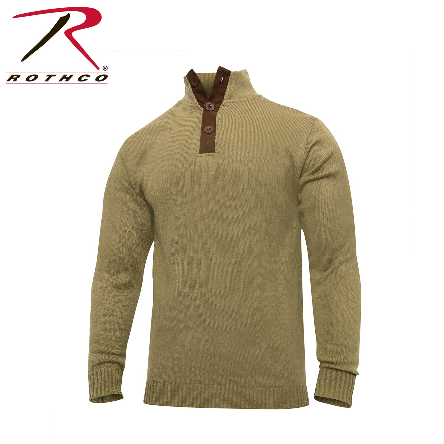 Rothco 3-Button Sweater with Suede Accents Khaki Size 2XL
