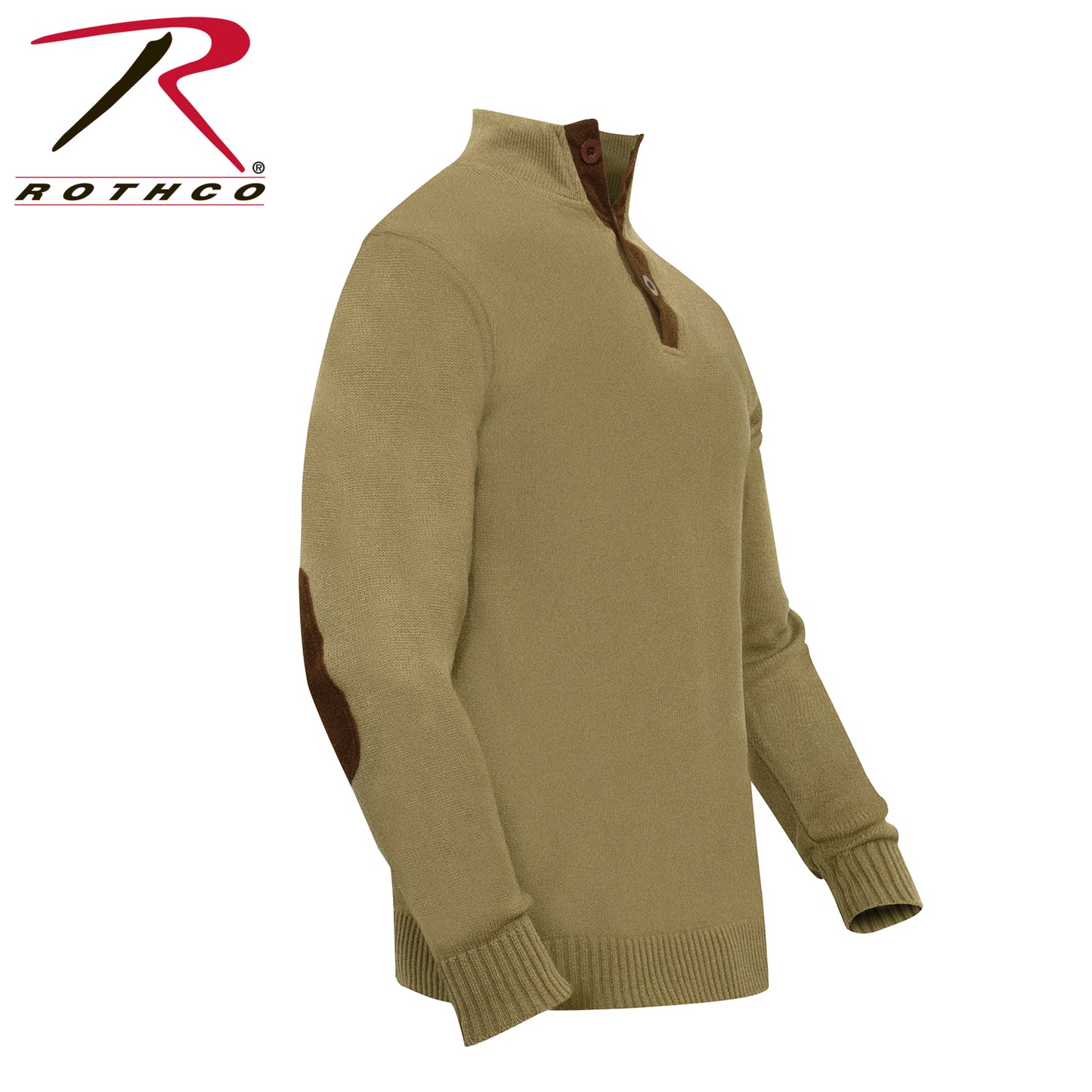 Rothco 3-Button Sweater with Suede Accents Khaki Size 2XL