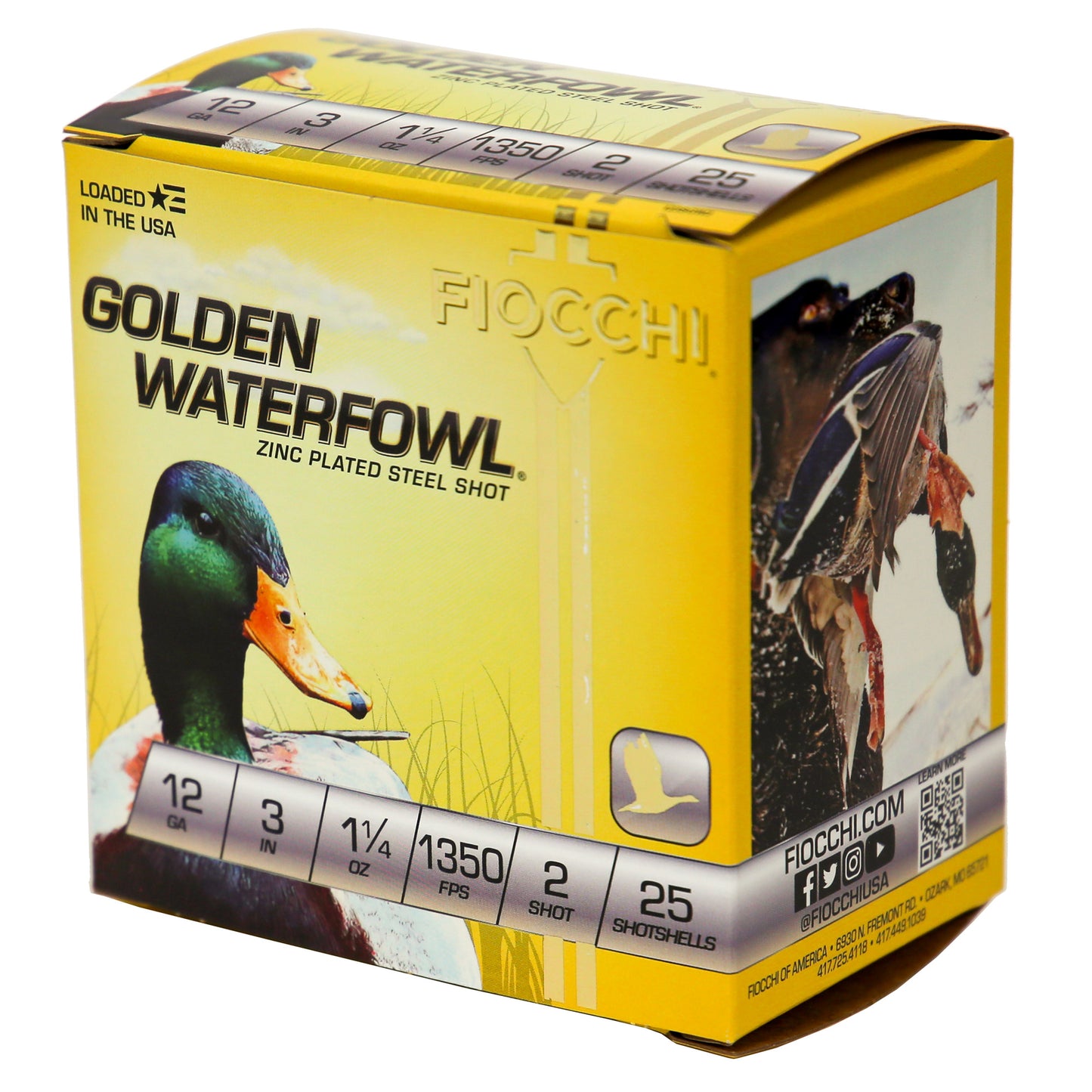 Fiocchi Ammunition Golden Waterfowl 12 Gauge Steel Shot, #2, 25 Rounds per Box