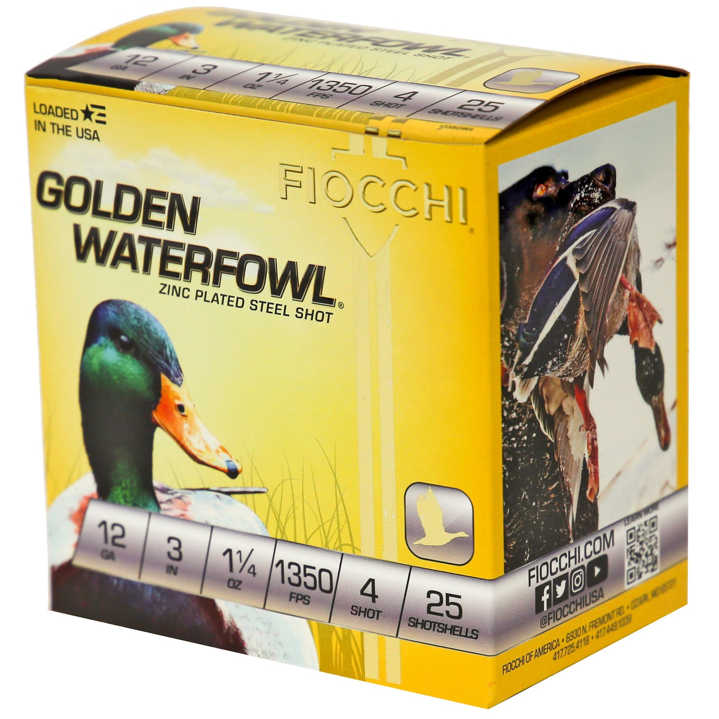 Fiocchi Ammunition 12 Gauge Golden Waterfowl Steel Shot #4 * 25 Rounds per Box