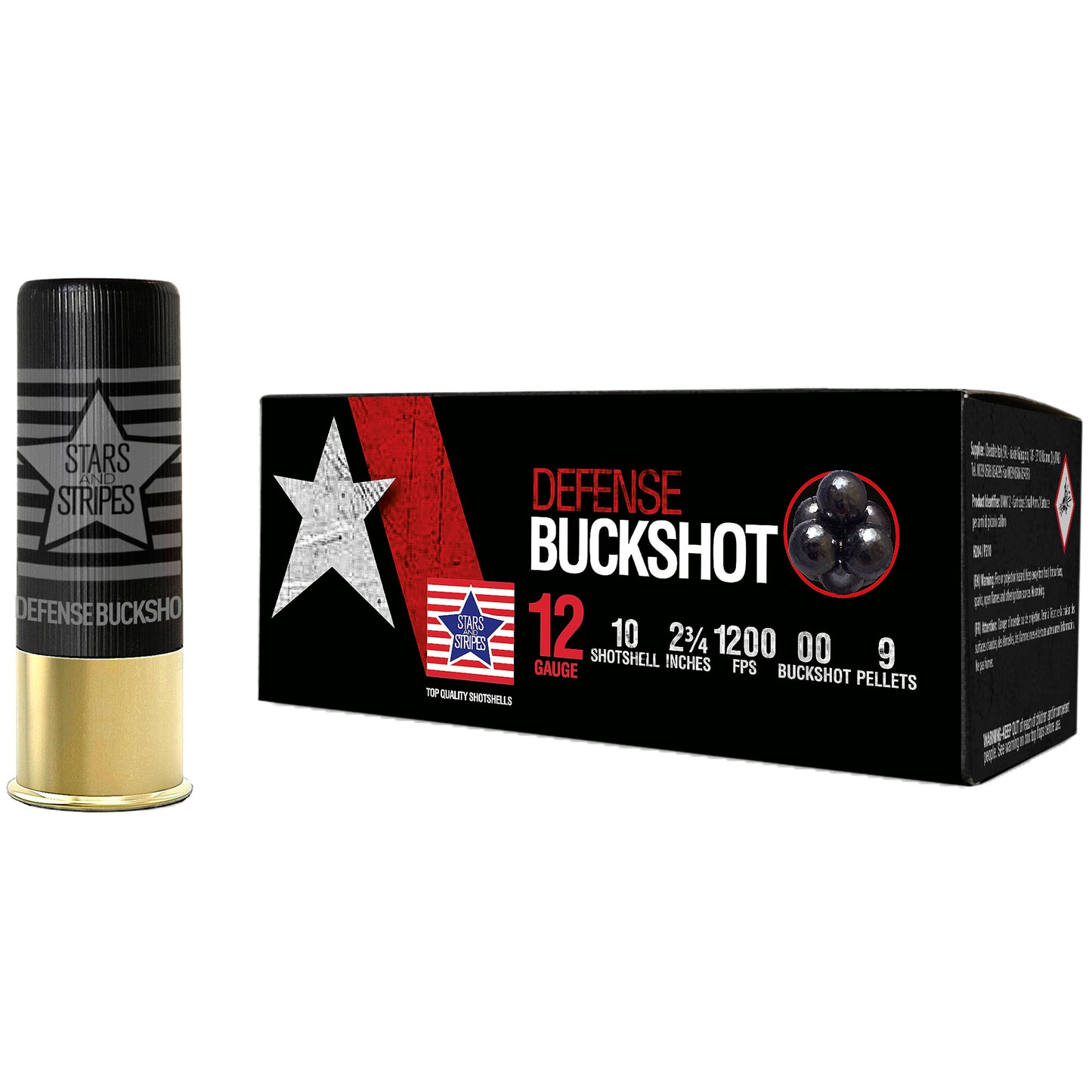 Stars and Stripes Defense 12 Gauge 00 Buckshot Shells * 2-3/4 Inch, 9 Pellets per Shell, Pack of 10