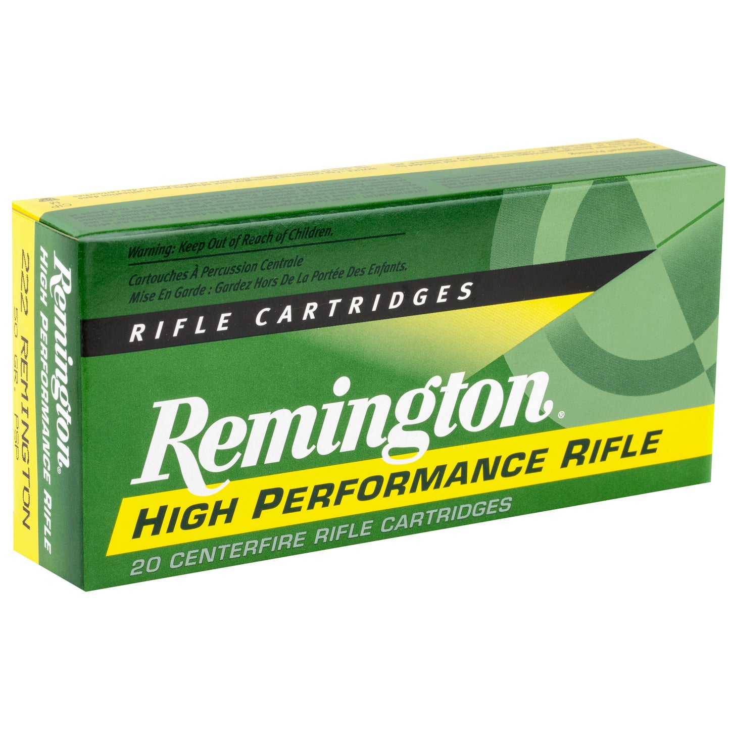 Remington High Performance Rifle .222 Remington 50 Grain Pointed Soft Point Ammunition * 20 Rounds per Box