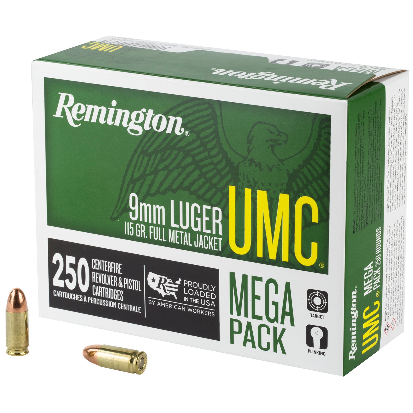 Remington UMC 9mm 115-Grain Full Metal Jacket Ammo - 250 Rounds Per Box