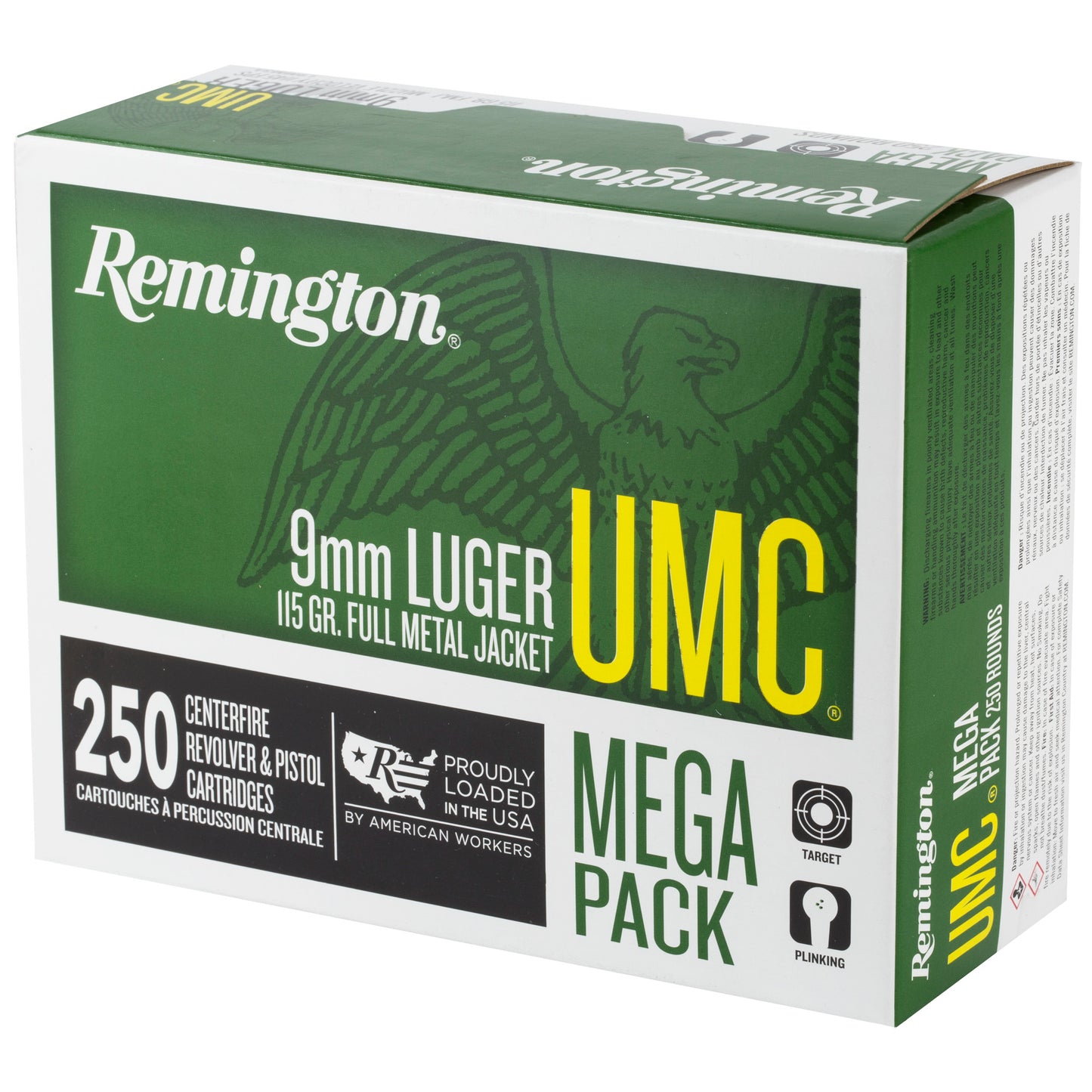 Remington UMC 9mm 115-Grain Full Metal Jacket Ammo - 250 Rounds Per Box