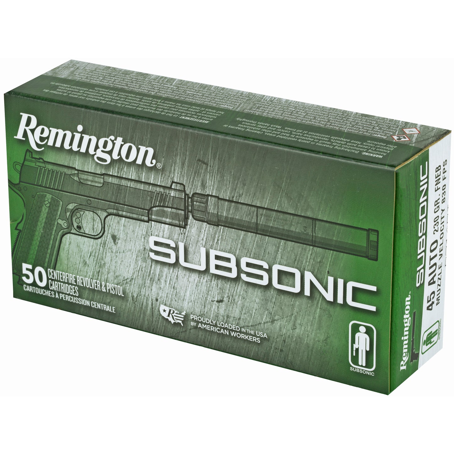Remington Subsonic 45 ACP 230-Grain Flat Nose Ammunition - Quiet Shooting for Silencer Enthusiasts