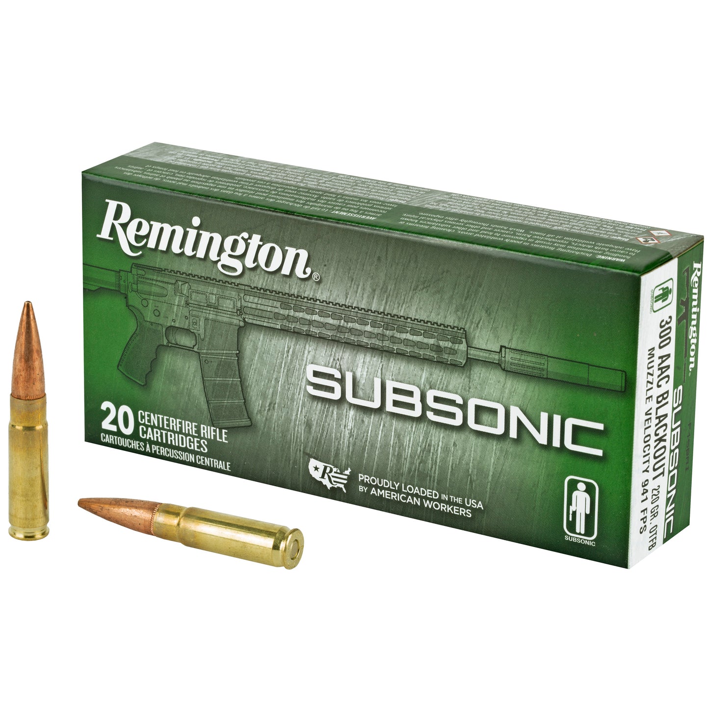 Remington Subsonic 300 Blackout Ammunition - 220 Grain Open Tip Flat Base, 20 Rounds Box