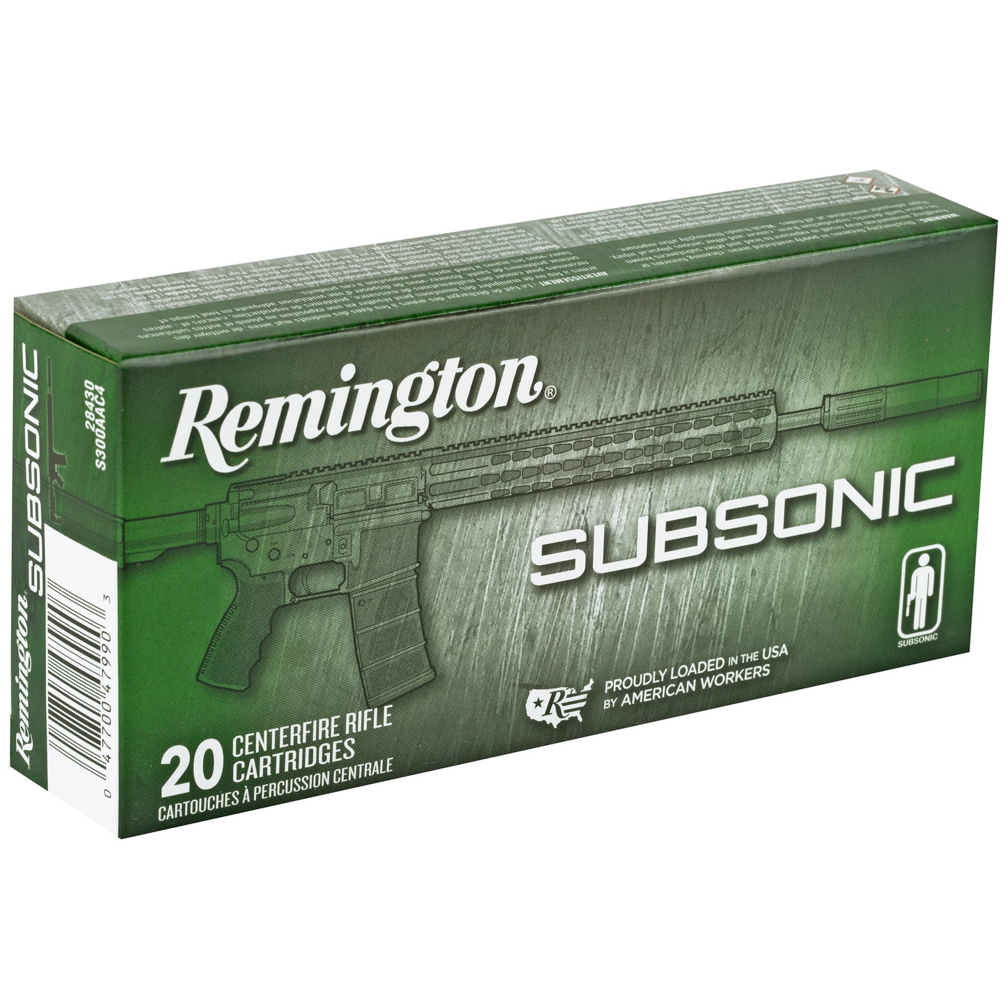 Remington Subsonic 300 Blackout Ammunition - 220 Grain Open Tip Flat Base, 20 Rounds Box