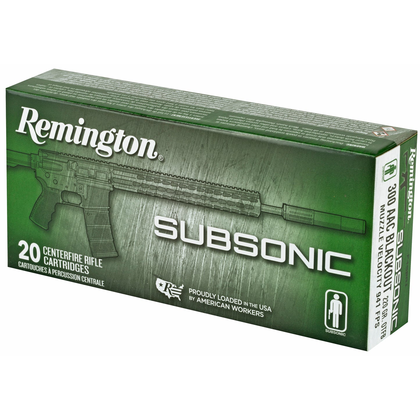 Remington Subsonic 300 Blackout Ammunition - 220 Grain Open Tip Flat Base, 20 Rounds Box