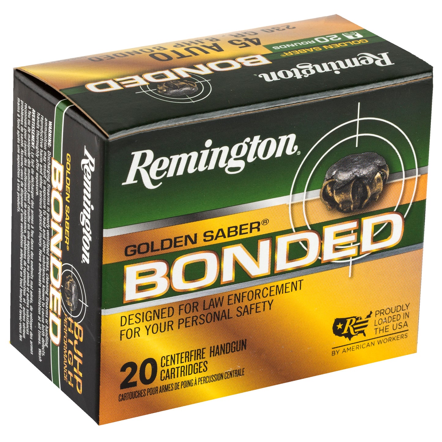 Remington Golden Saber 45 ACP 230-Grain Bonded Hollow Point Ammunition, 20 Rounds per Box