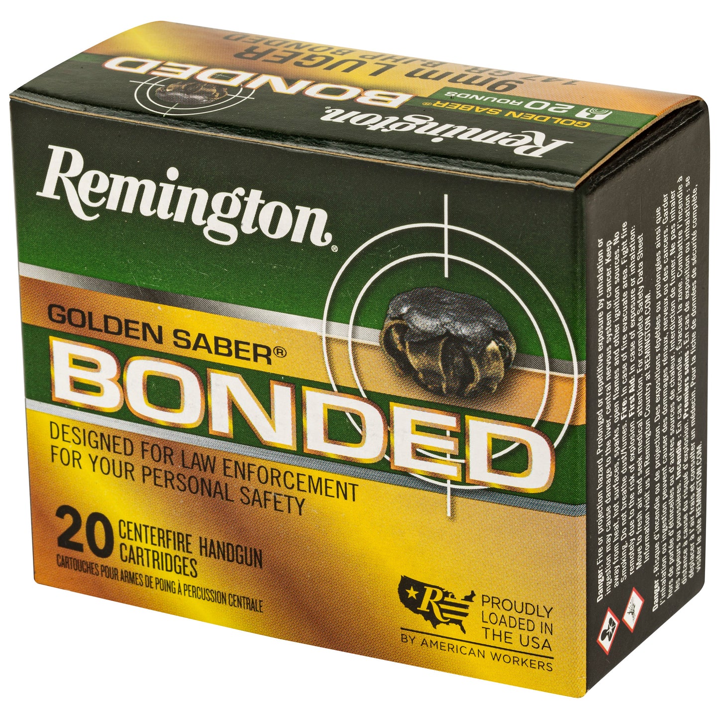 Remington Golden Saber 9mm 147 Grain Bonded Hollow Point Ammunition (20 Rounds per Box, 500 per Case)