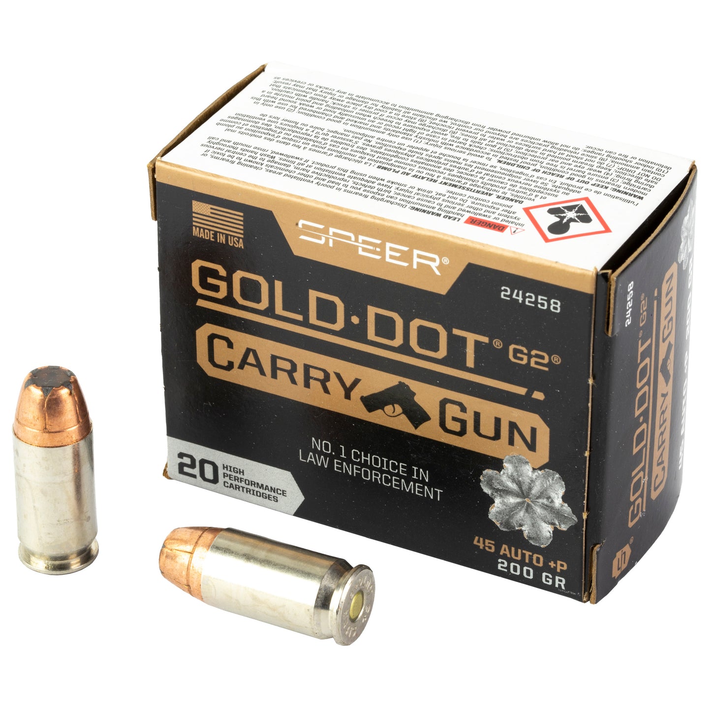 Speer Ammunition Gold Dot 45 Auto +P Hollow Point 200 Grain * Reliable Self-Defense and Duty Ammo
