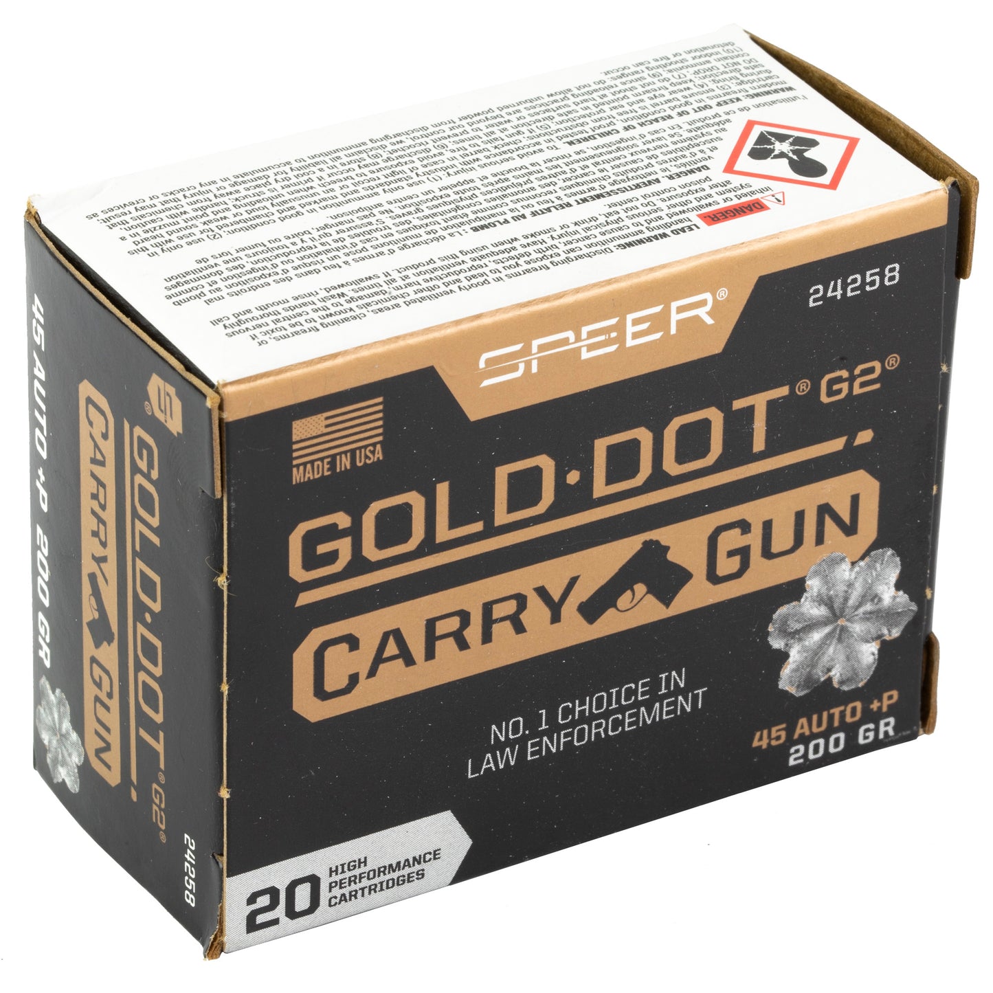 Speer Ammunition Gold Dot 45 Auto +P Hollow Point 200 Grain * Reliable Self-Defense and Duty Ammo
