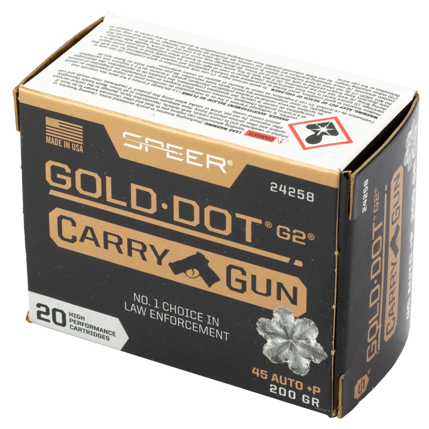 Speer Ammunition Gold Dot 45 Auto +P Hollow Point 200 Grain * Reliable Self-Defense and Duty Ammo