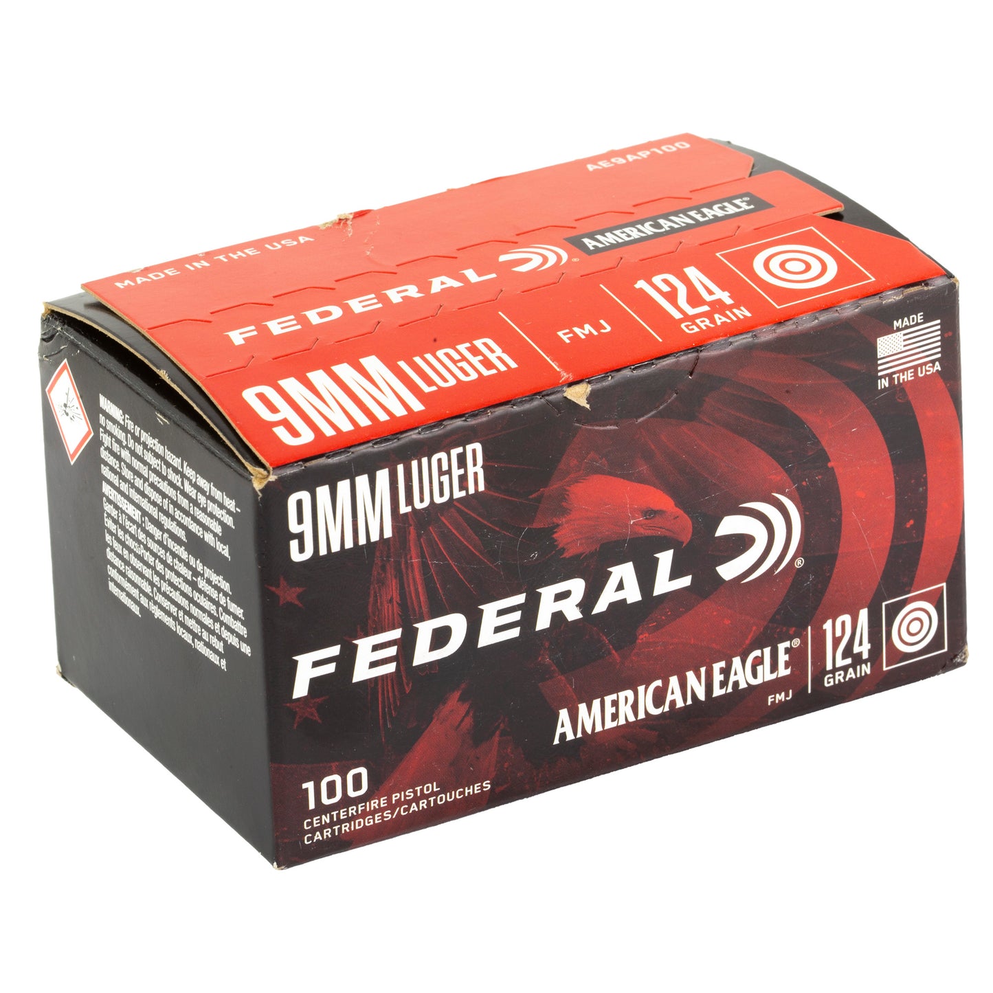 Federal American Eagle 9mm 124 Grain Full Metal Jacket Ammunition * 100 Rounds